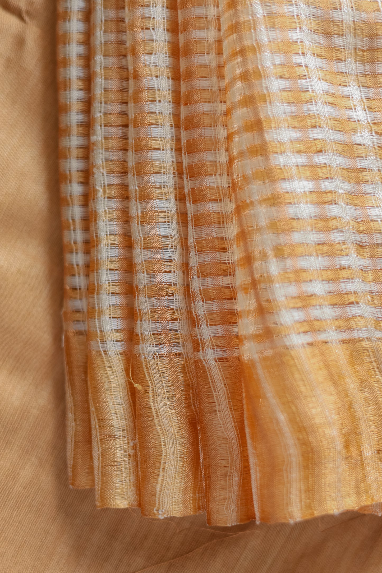 Light Brown Tussar Muga All Over Missing Checks with Plain Pallu Saree