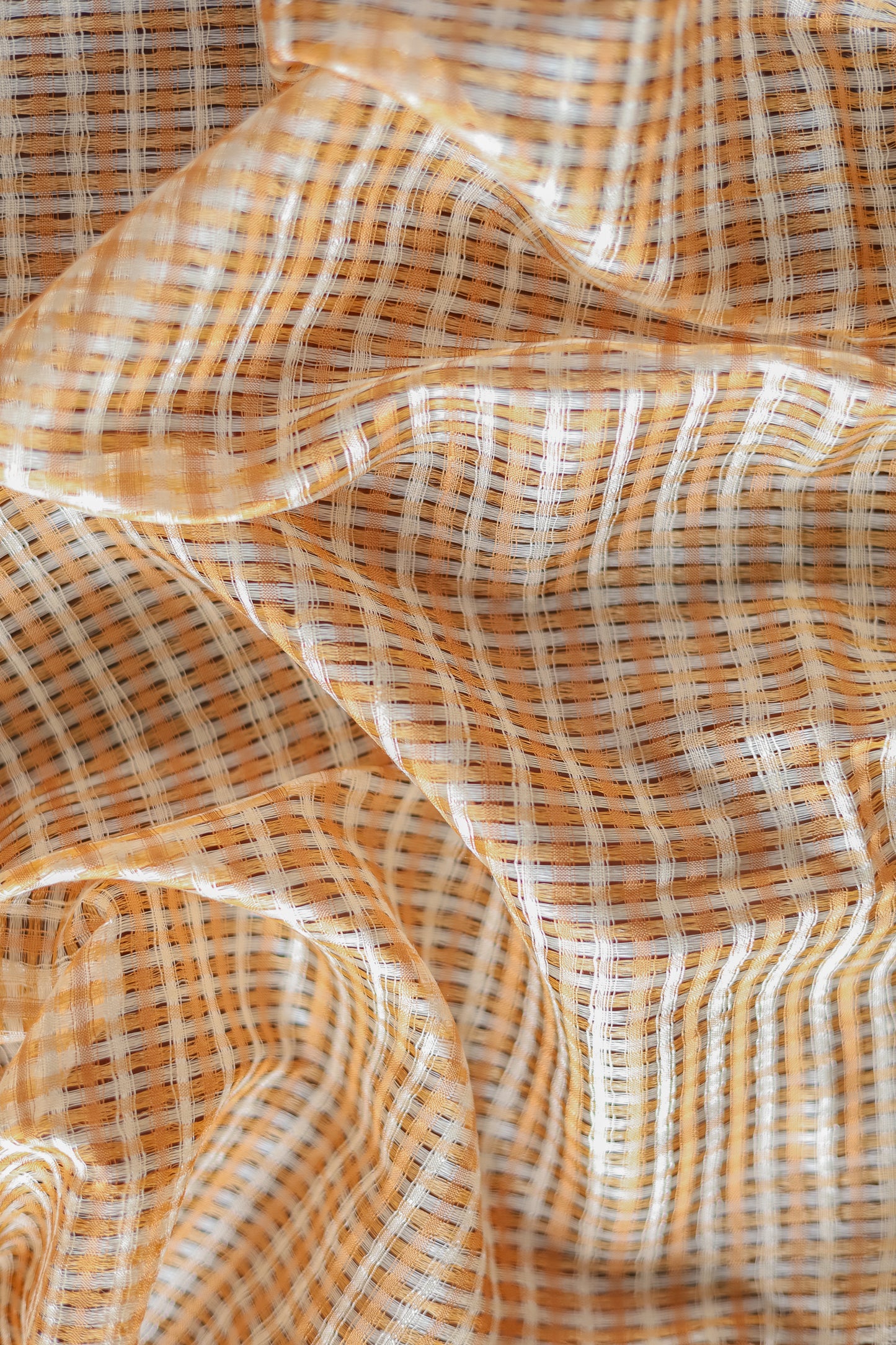 Light Brown Tussar Muga All Over Missing Checks with Plain Pallu Saree