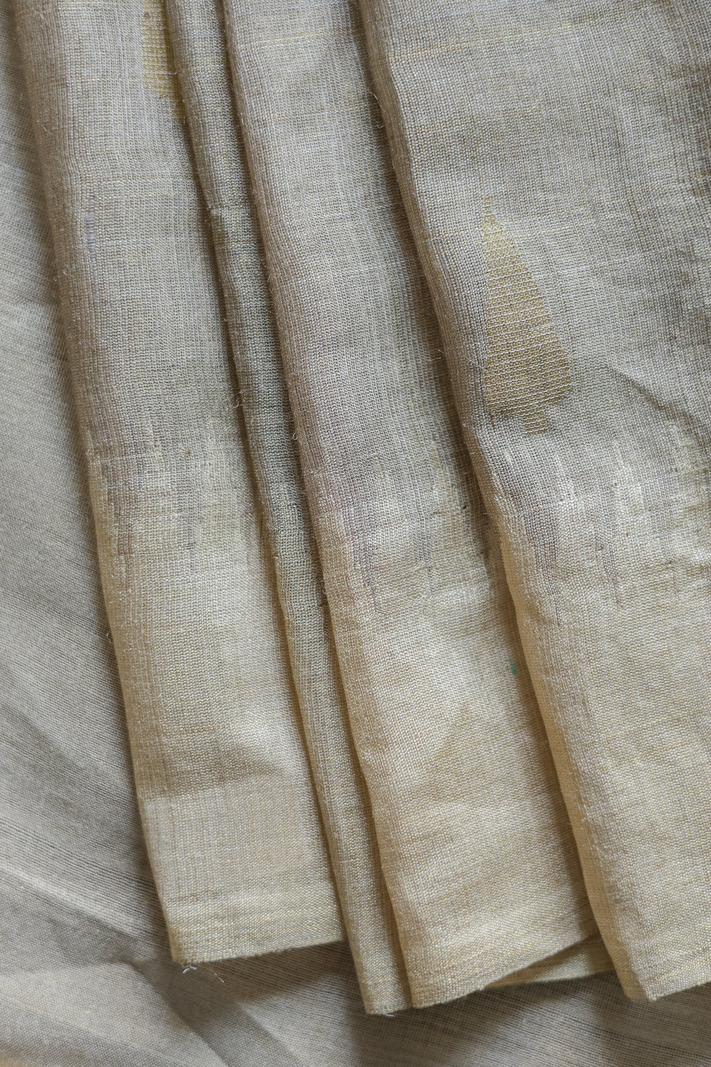 Light Brown Tussar Moonga Tissue with Leaf Motif Saree