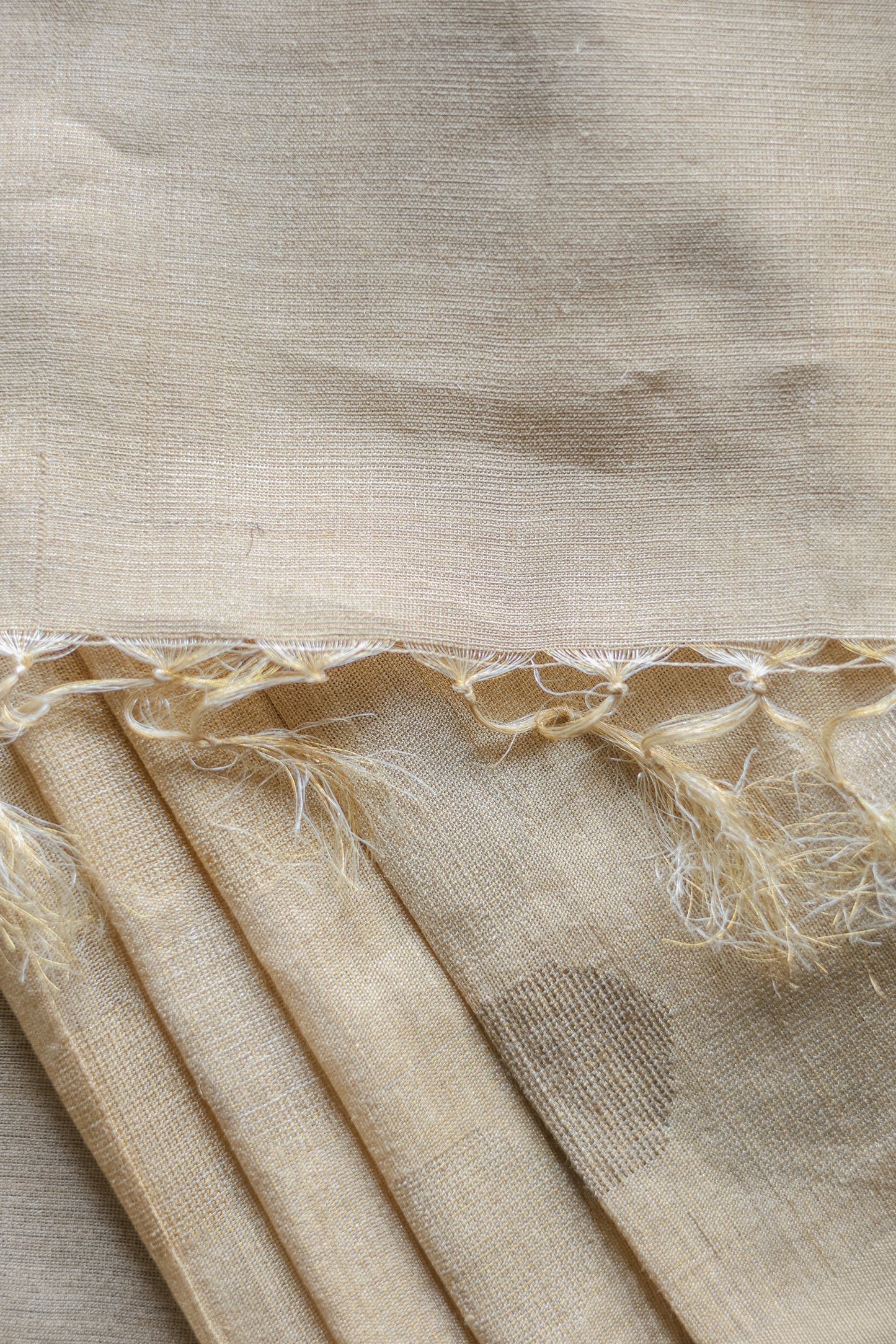 Light Brown and Gold Tussar Moonga Tissue Hexagon Motif Saree