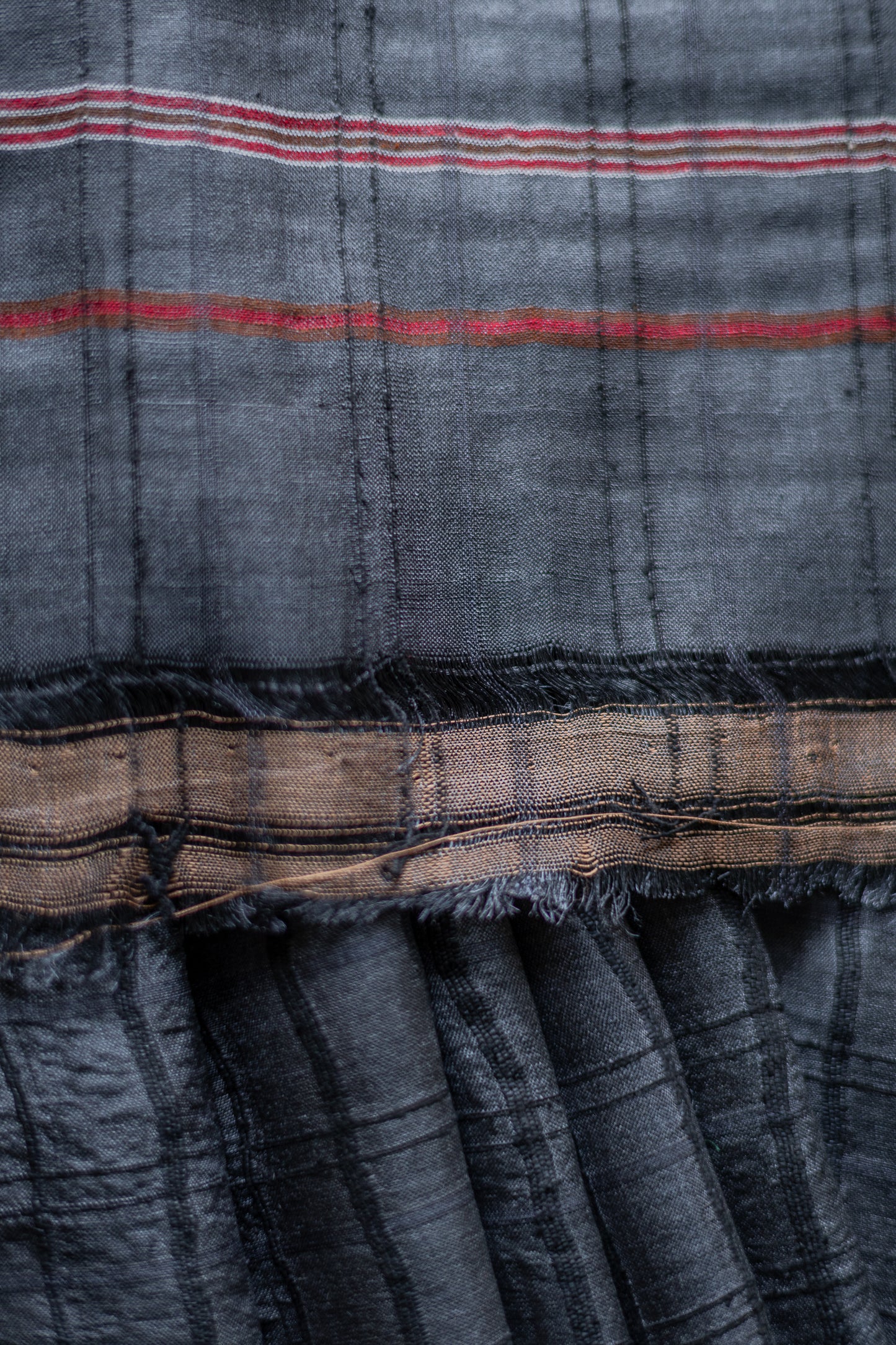 Black Tussar Silk with All Over Checks and Thin Border Saree