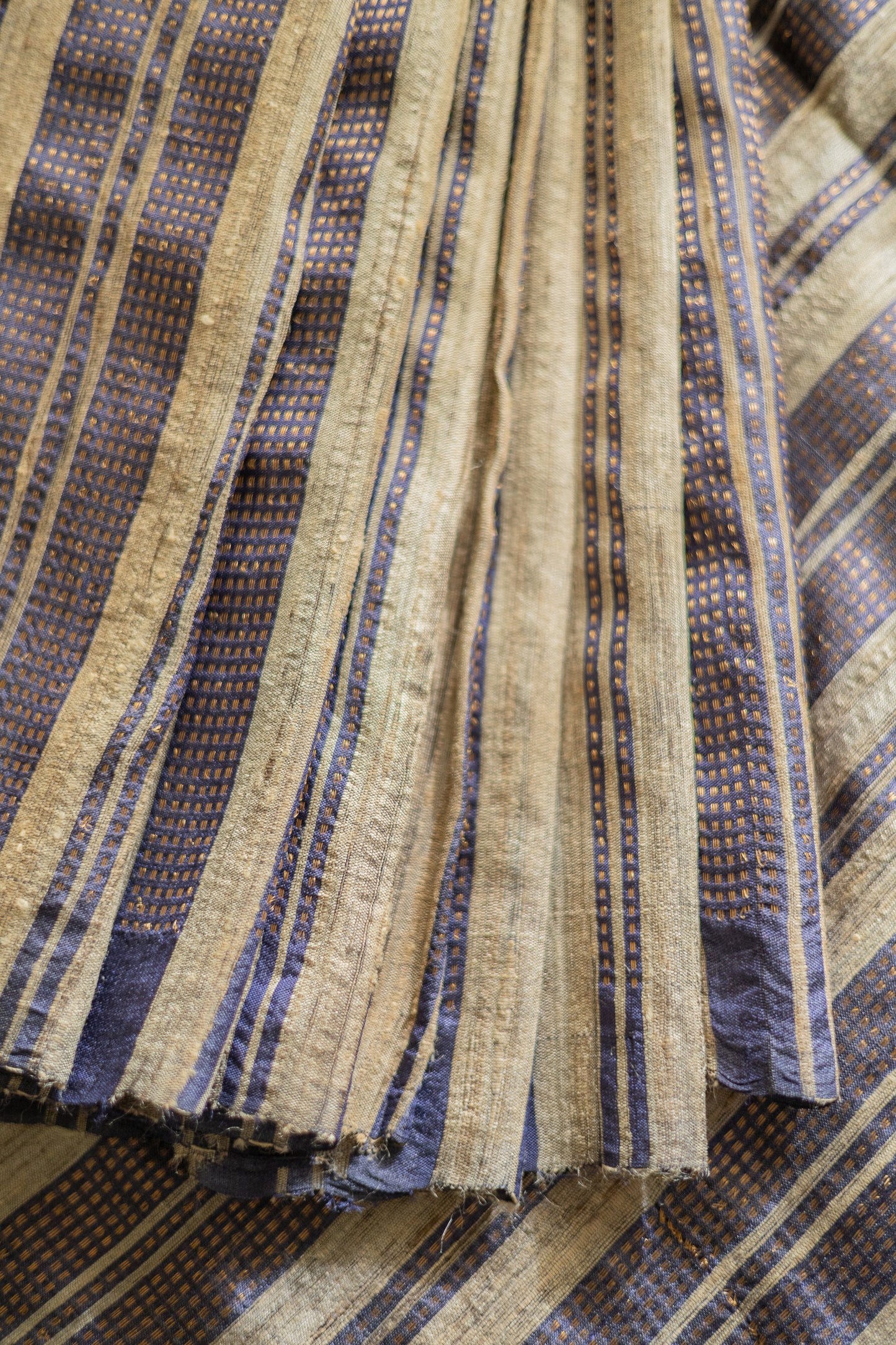 Dark Blue Tussar with All Over Stripes Saree