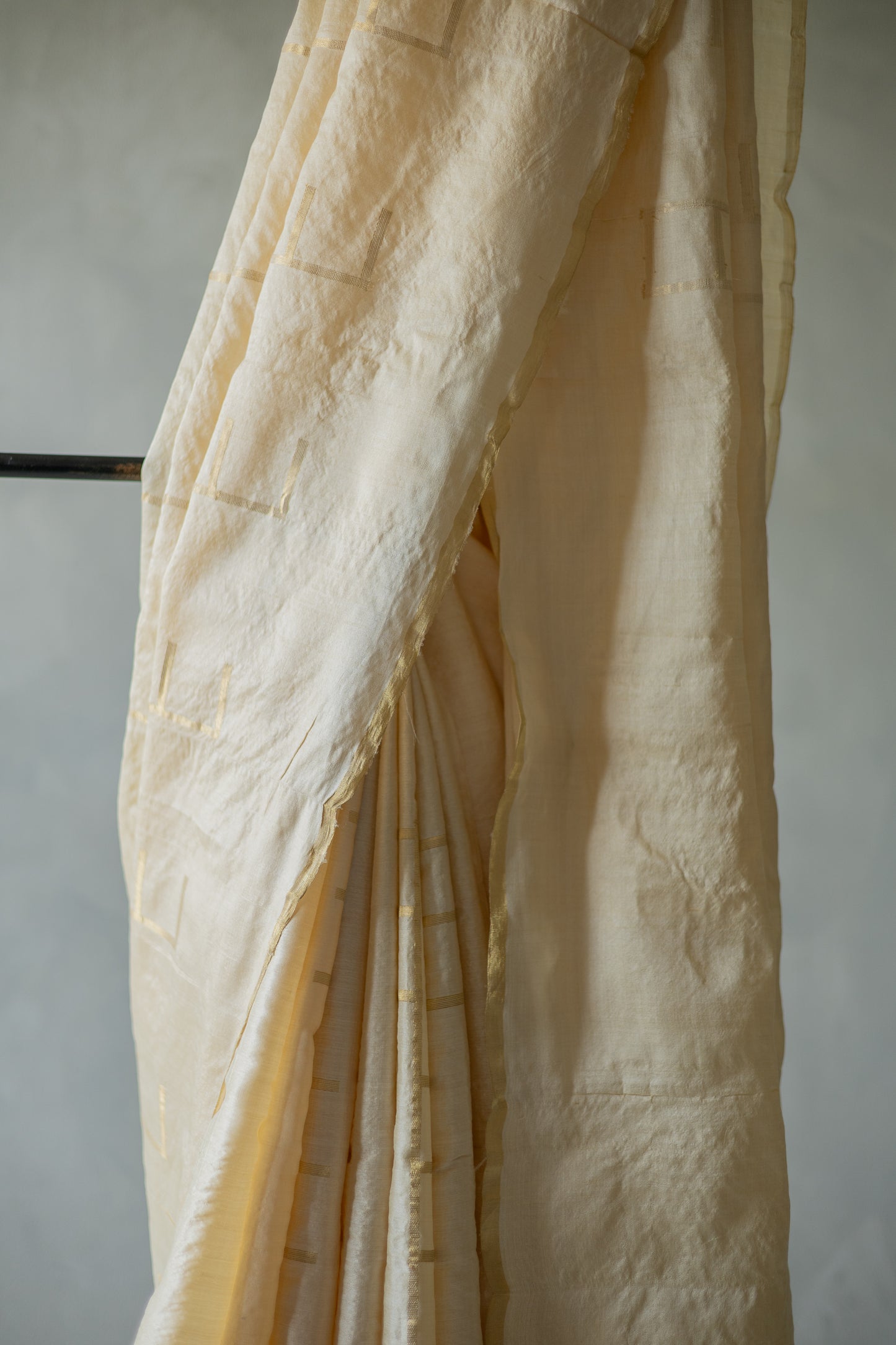 Off White Tussar with Gold Zari and an All-Over Geometric Design Saree