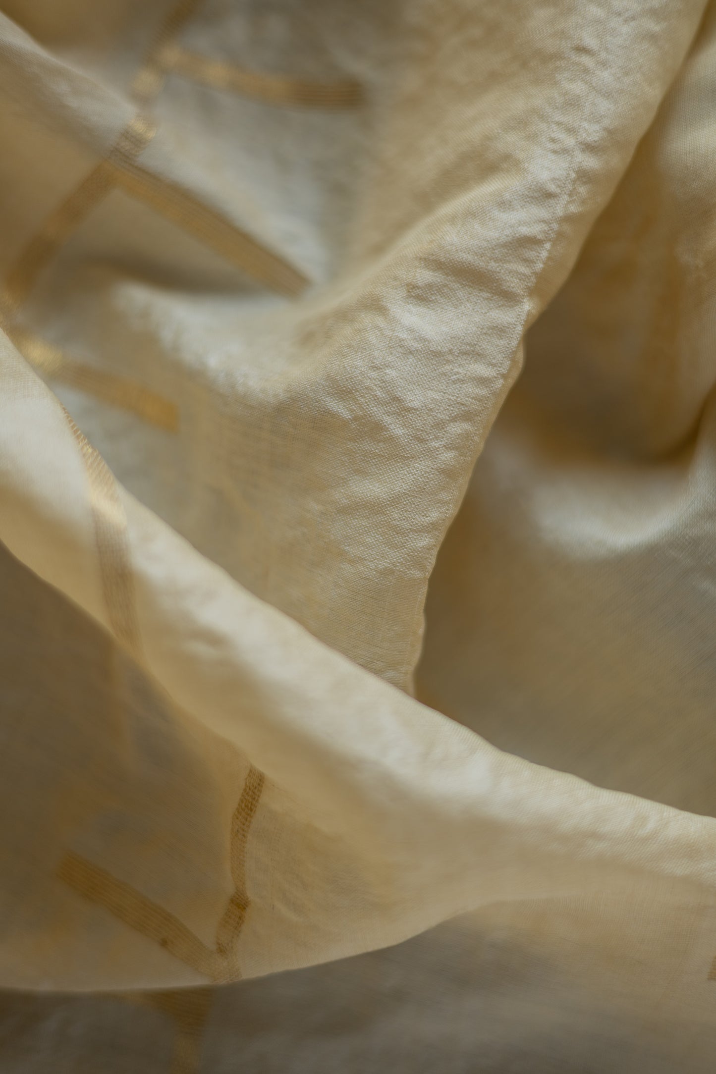 Off White Tussar with Gold Zari and an All-Over Geometric Design Saree