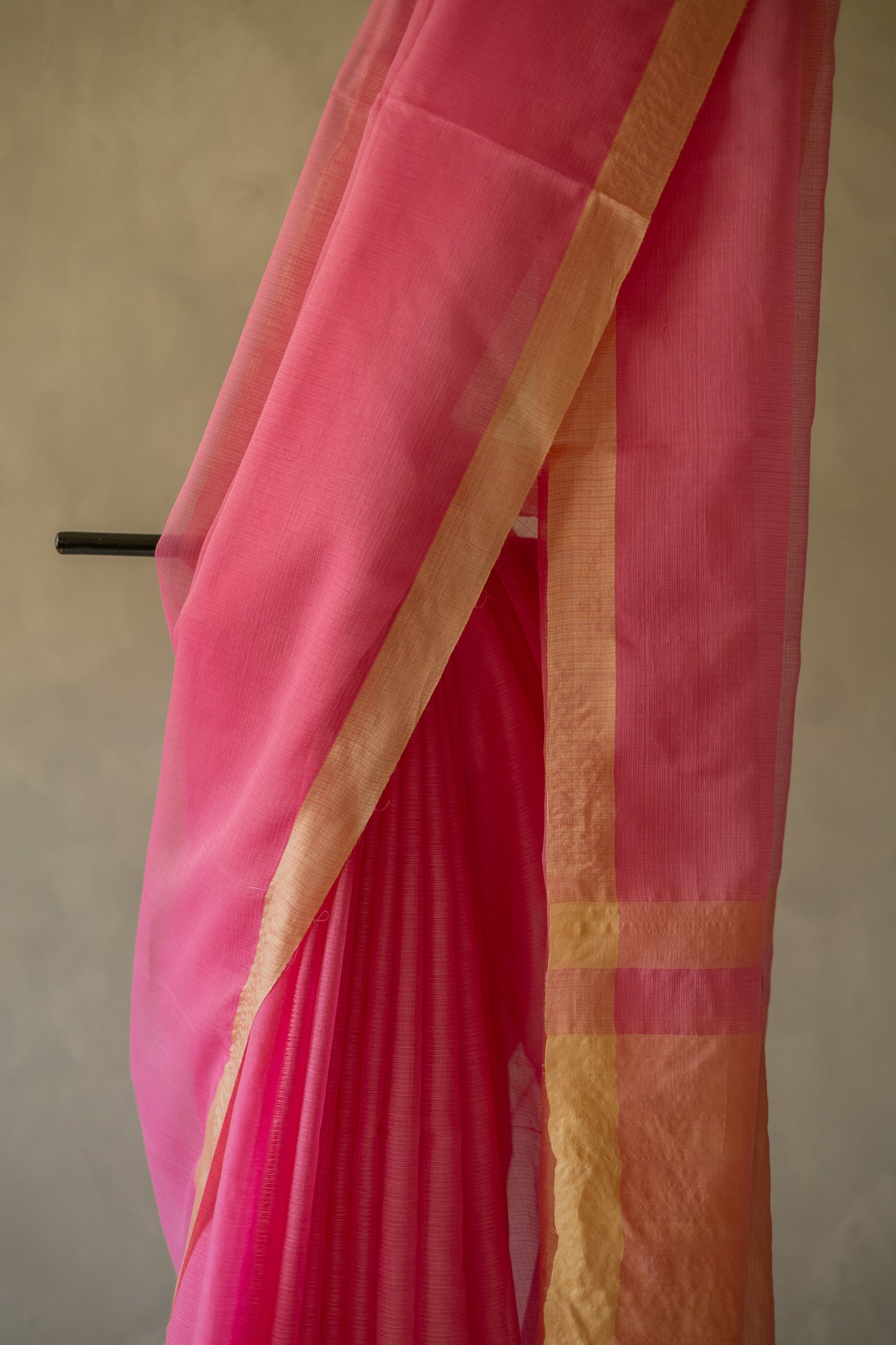 Pink Silk Cotton with Kuchi Checks and Tussar Border Saree