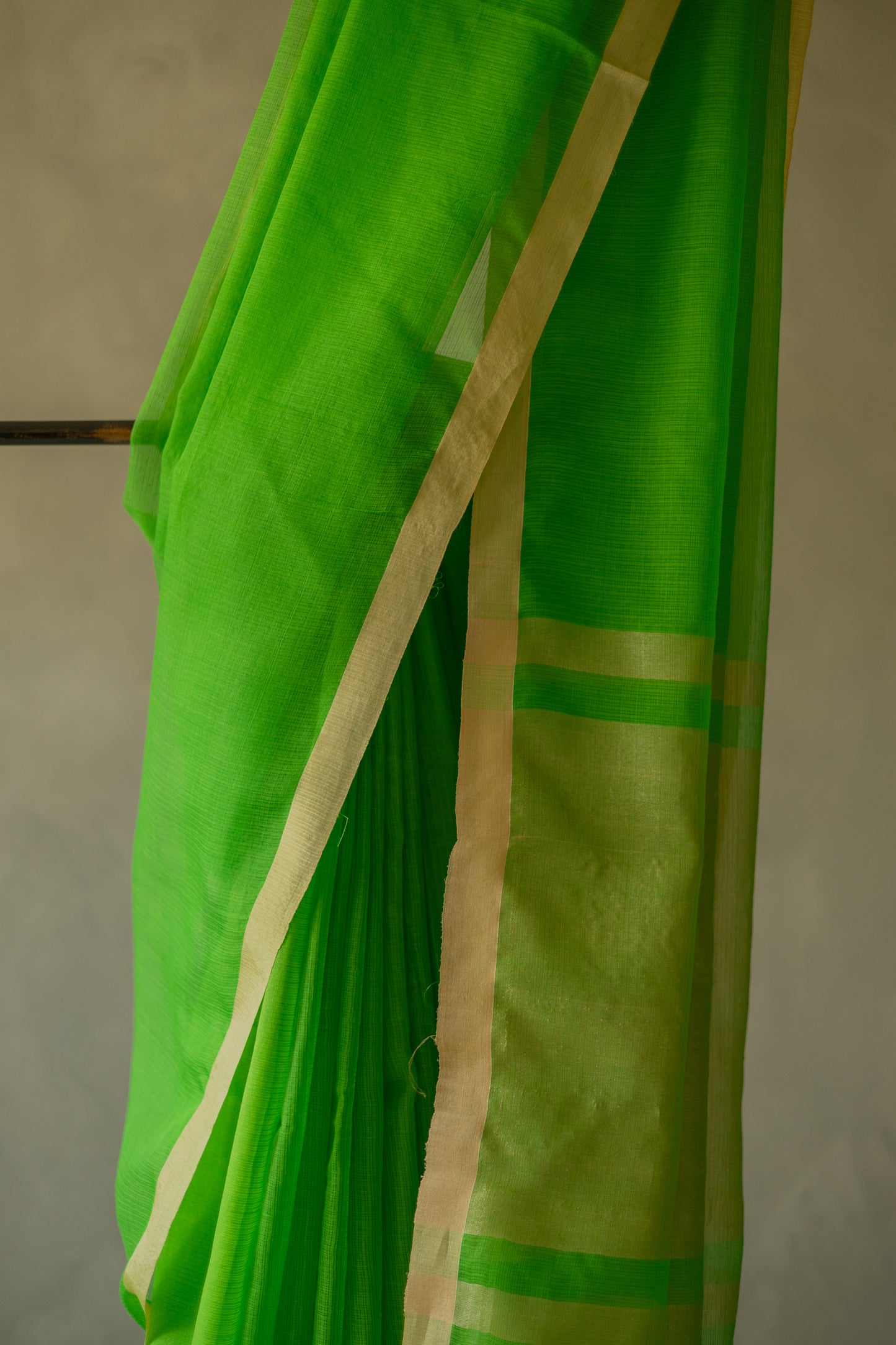 Parrot Green Silk Cotton with Kuchi Checks and Tussar Border Saree