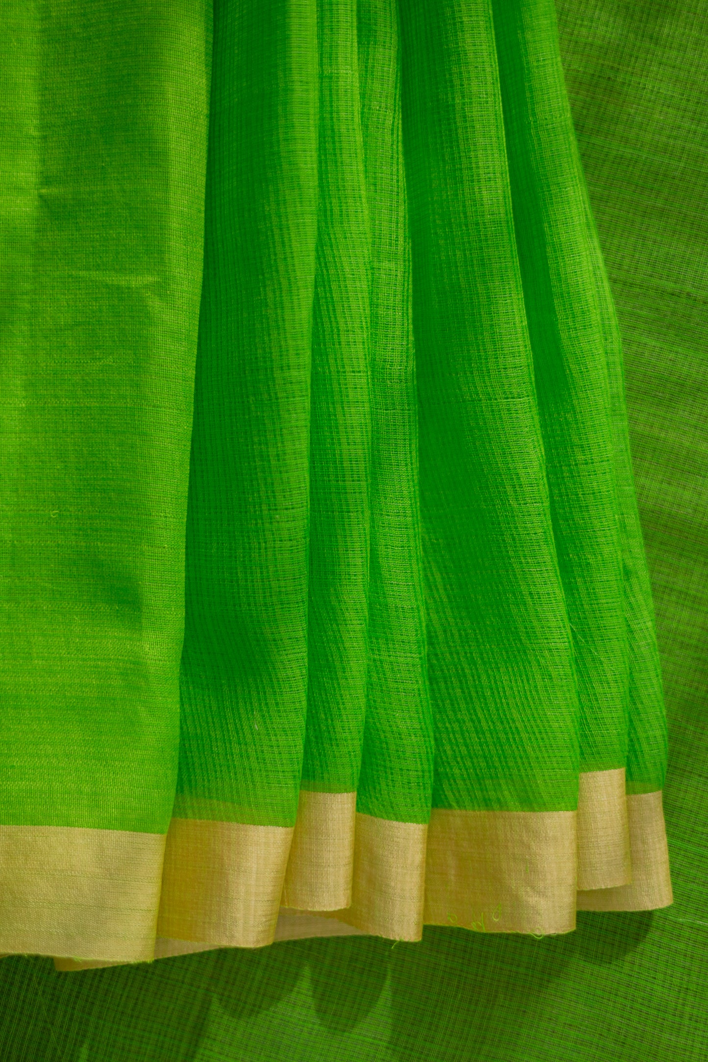 Parrot Green Silk Cotton with Kuchi Checks and Tussar Border Saree