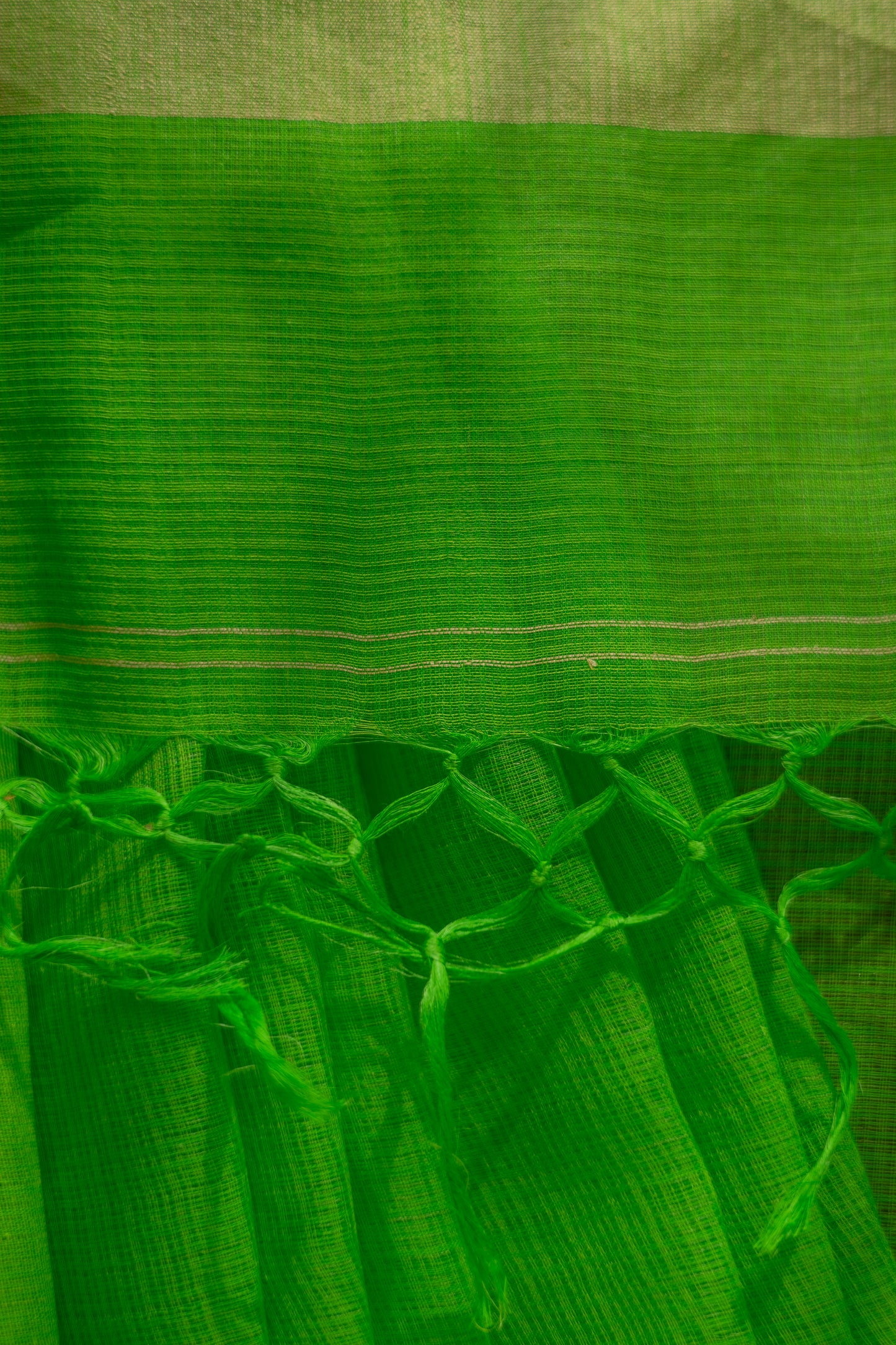 Parrot Green Silk Cotton with Kuchi Checks and Tussar Border Saree
