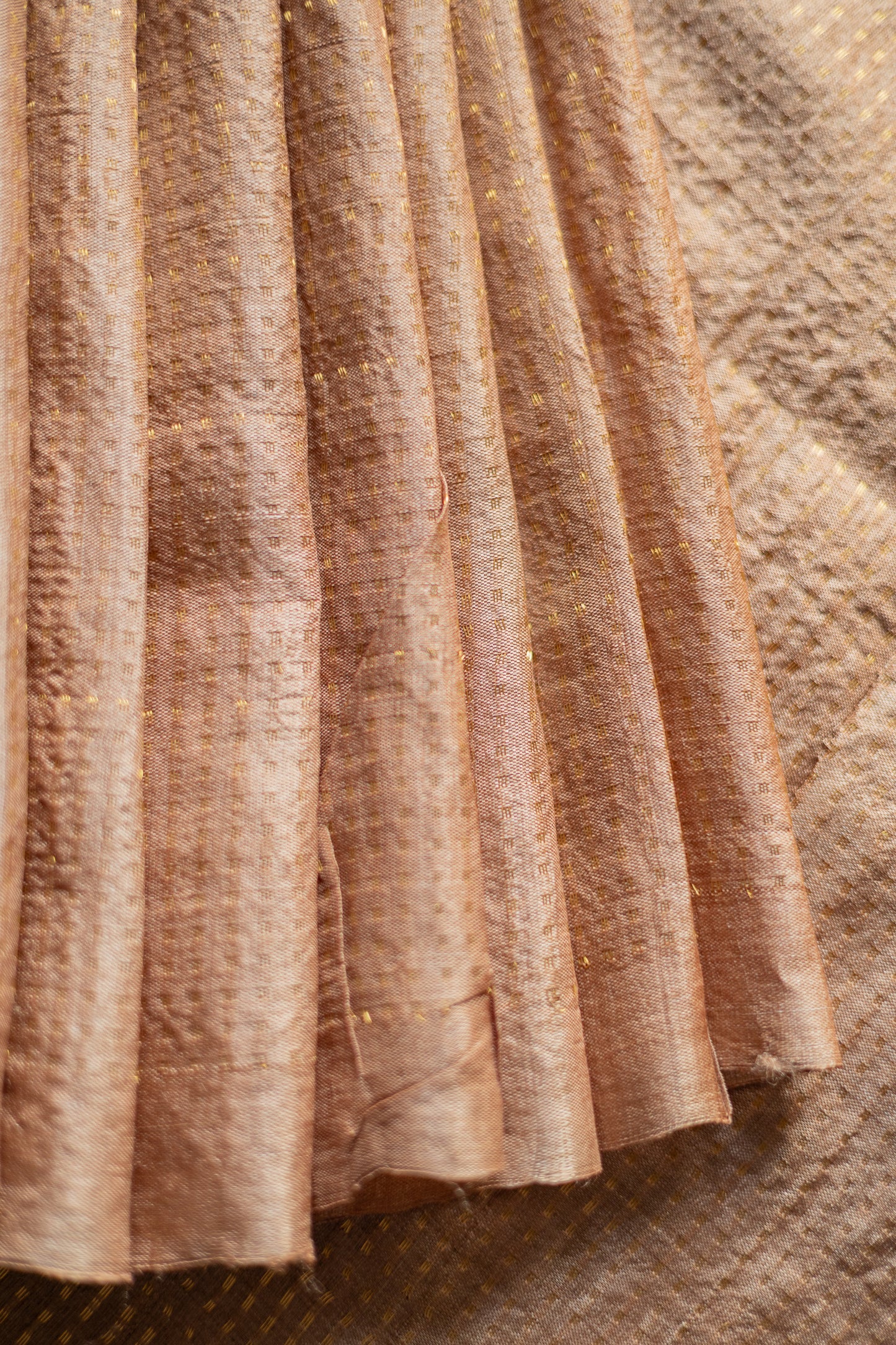 Brown Tussar with All Over Gold Zari and Round Motif Pallu Saree