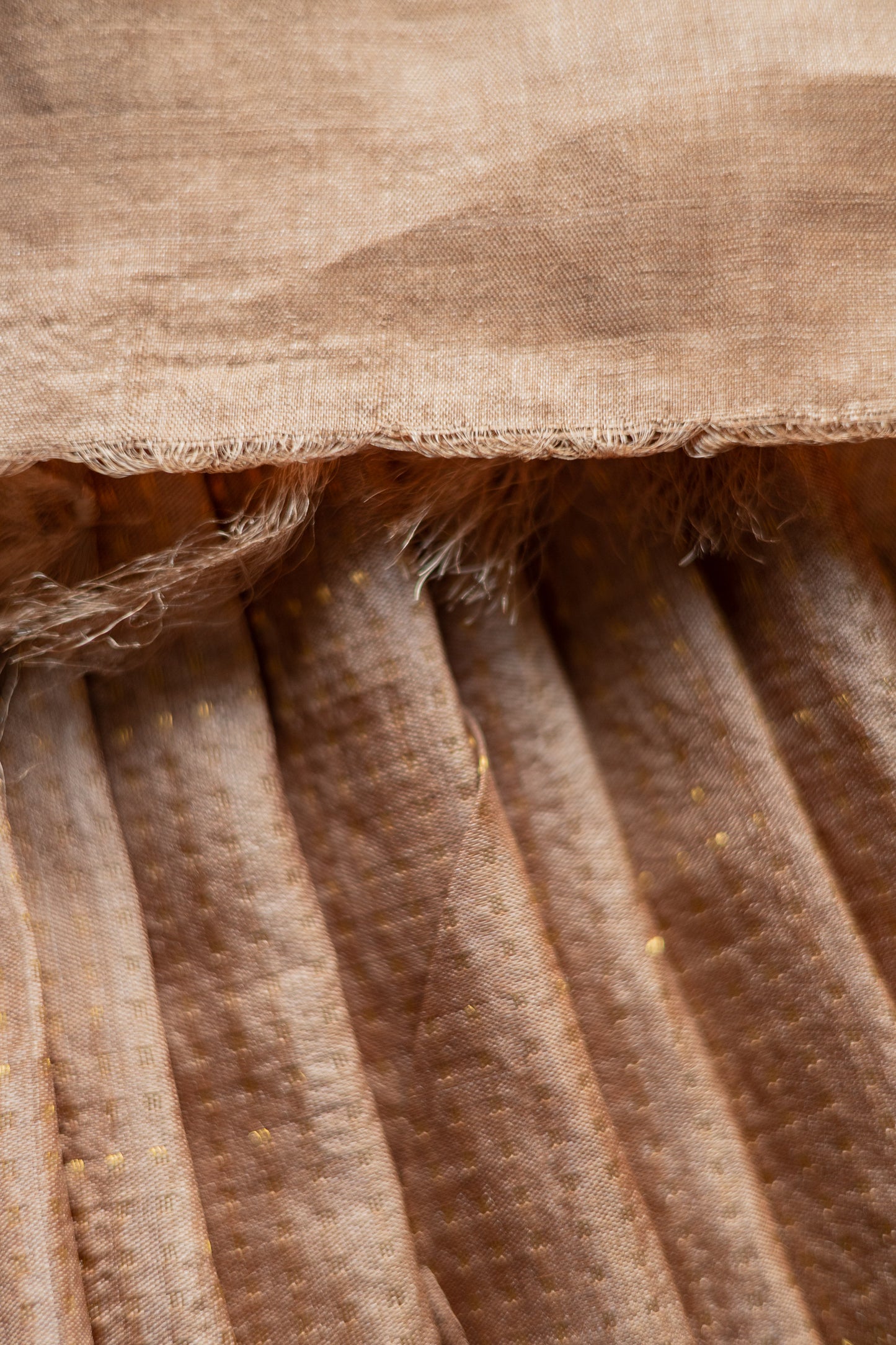 Brown Tussar with All Over Gold Zari and Round Motif Pallu Saree