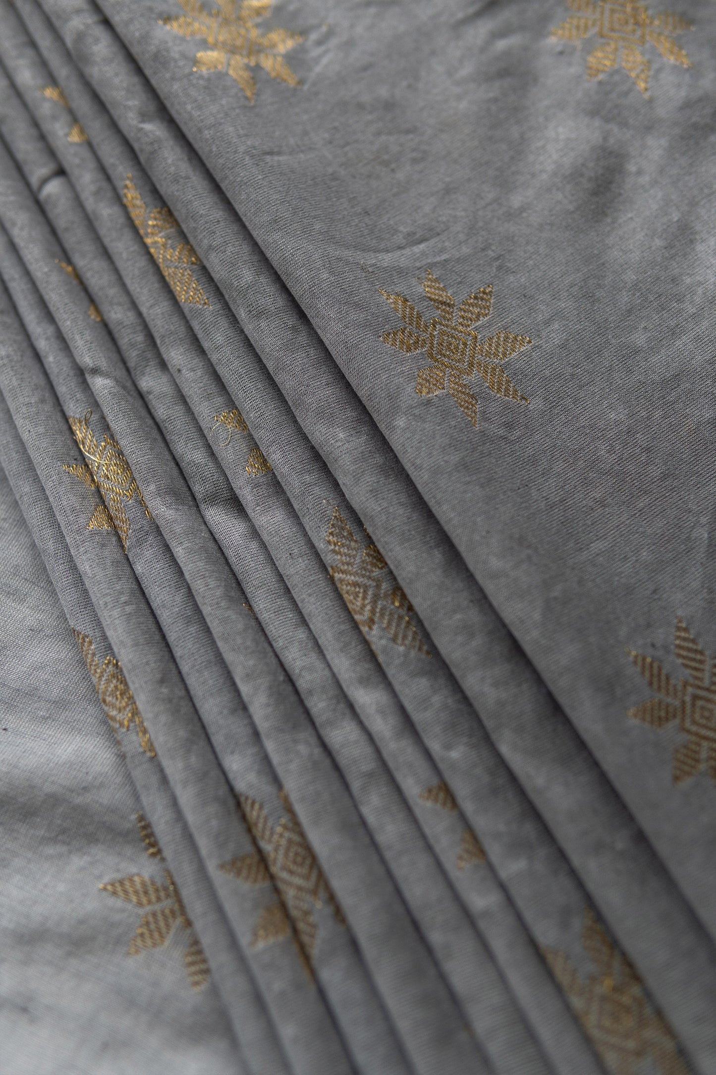 Powder Blue Tussar Silk with Star Motif and Plain Body Saree