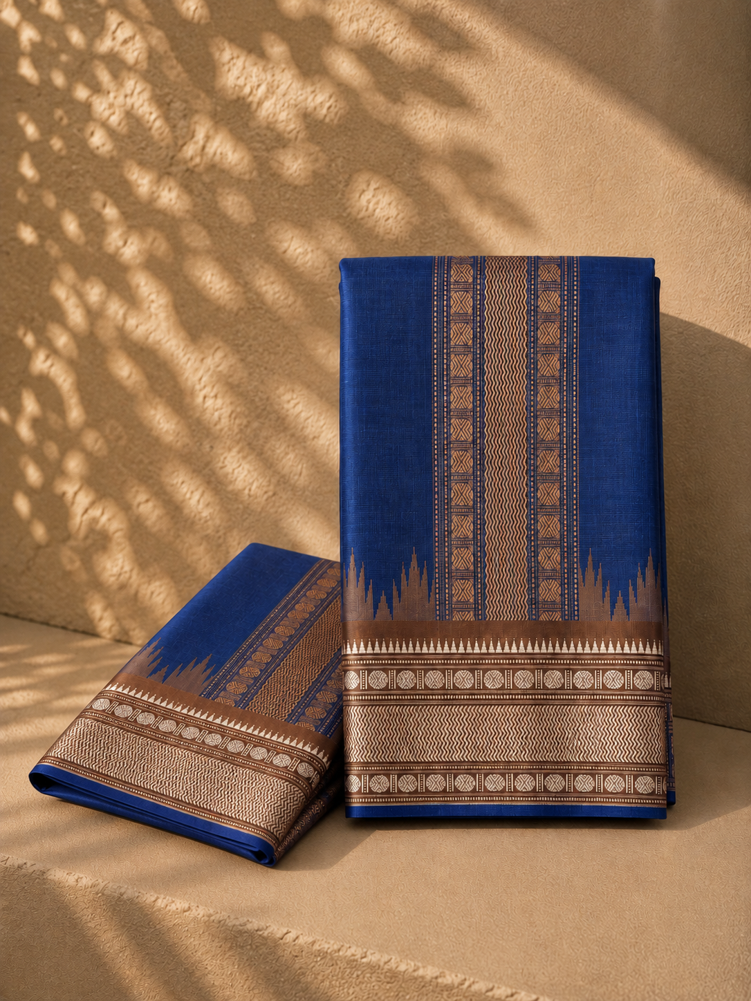 Royal Blue Pure Kanjeevaram Silk Veshti with Contrast Silk-Thread Weaving