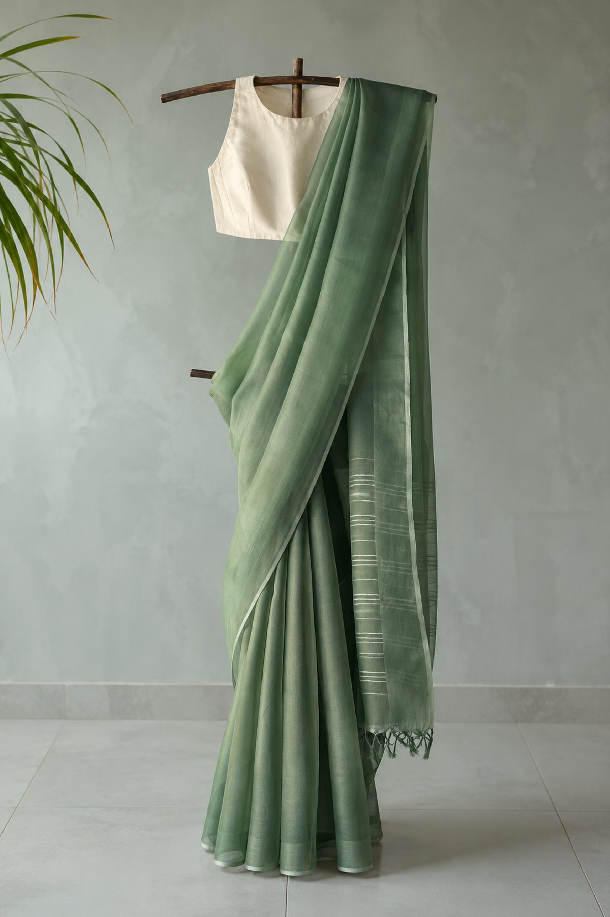 Jade Green Leno Silk Organza Saree