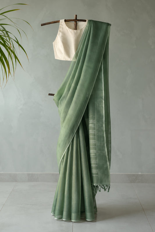 Jade Green Leno Silk Organza Saree