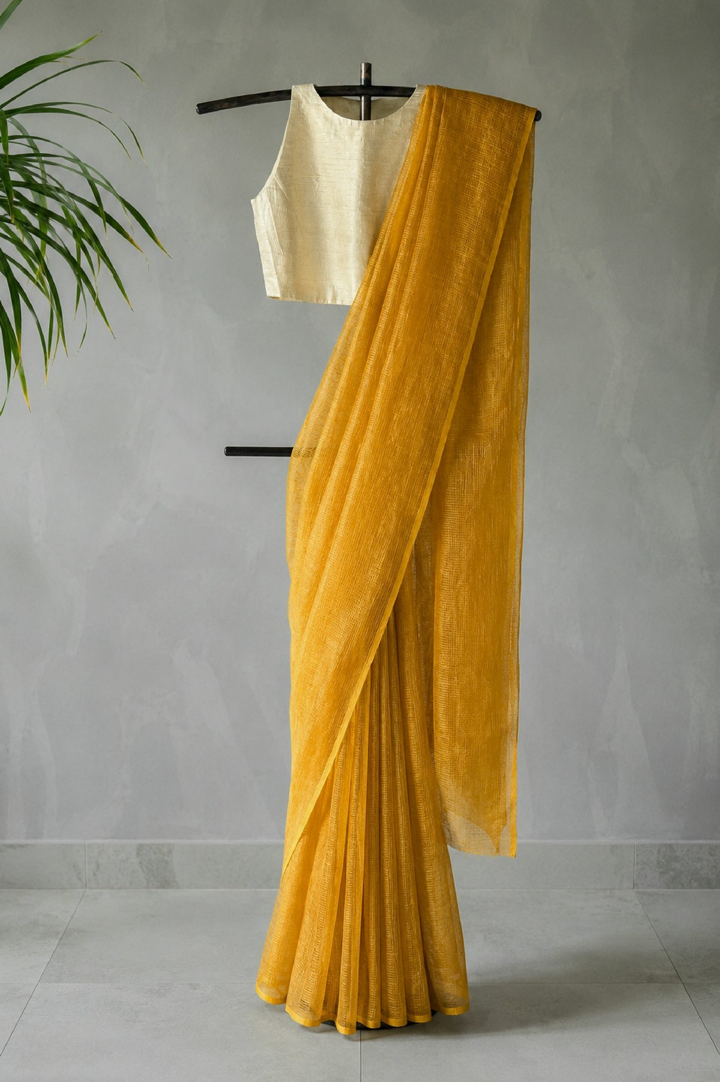 Marigold Yellow Tissue Silk Cotton Saree
