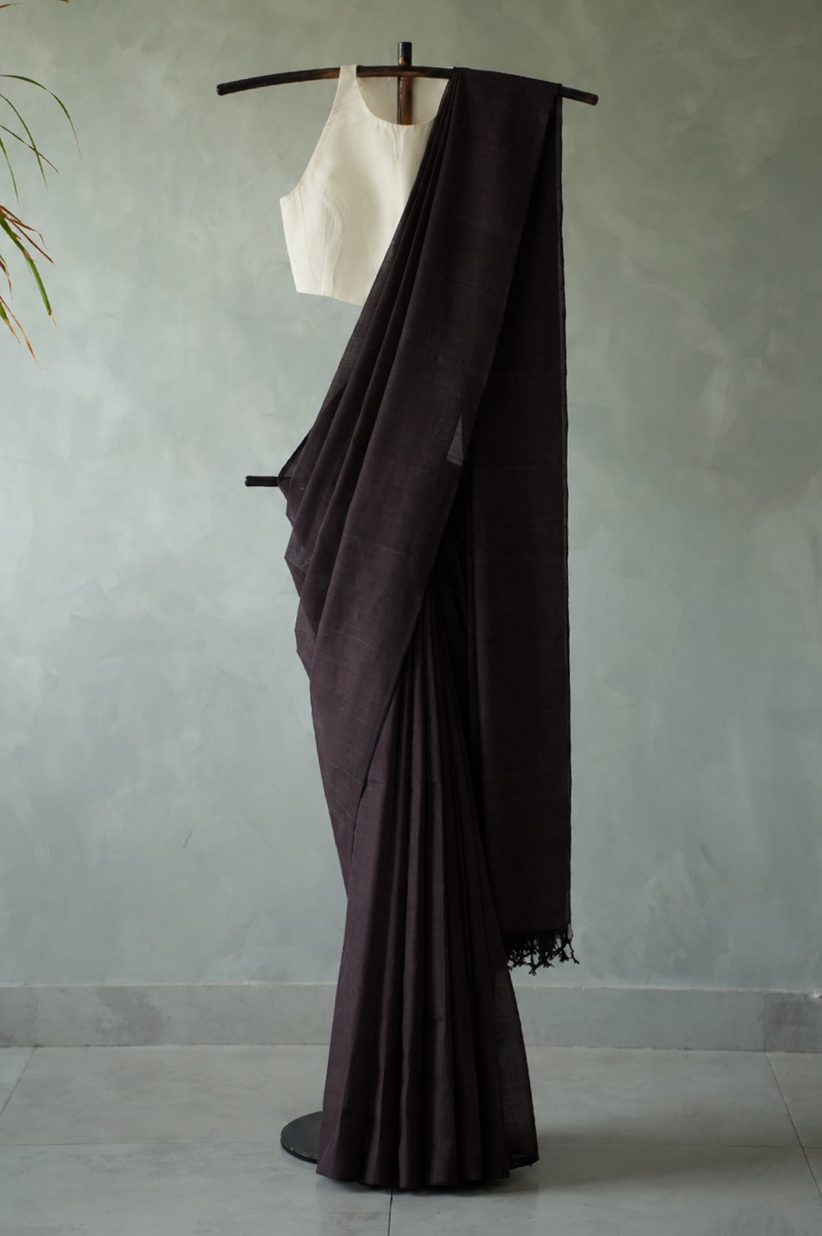 Dark Cocoa Brown Plain Mangalagiri Silk Cotton Saree