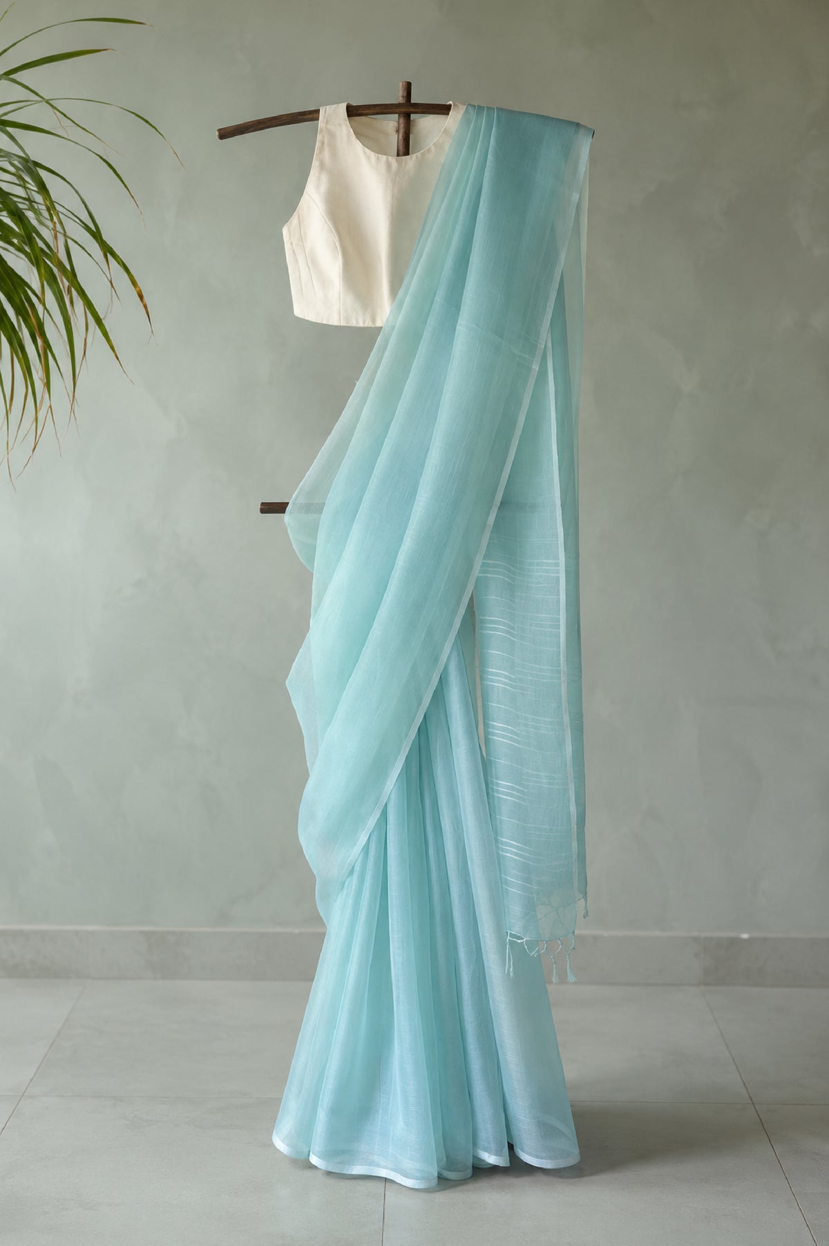Light Blue Leno Silk Organza Saree