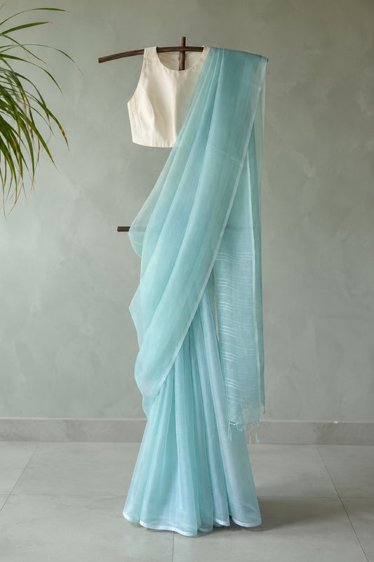 Light Blue Leno Silk Organza Saree