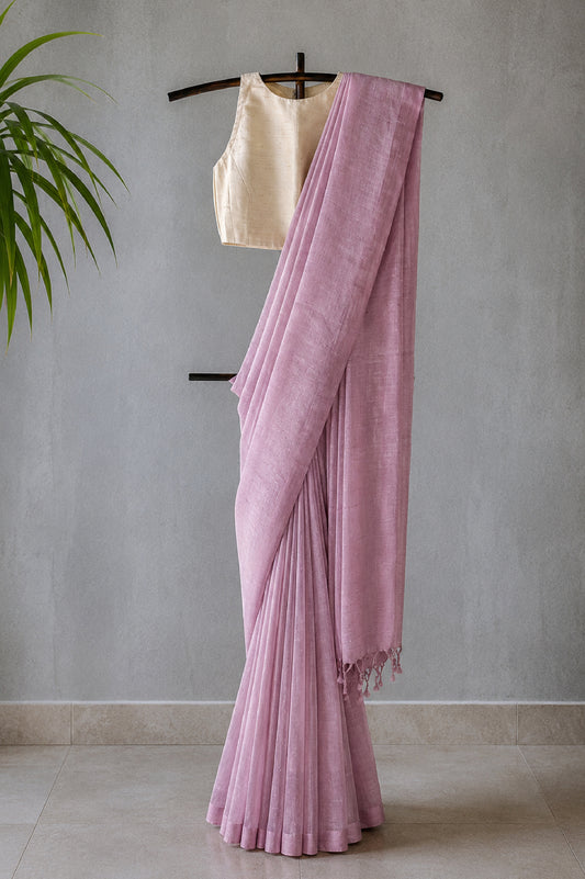 Light Purple Plain Mangalagiri Silk Cotton Saree