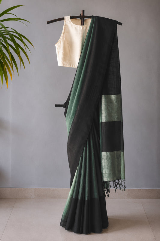 Dark green and black with Contrast Pallu Mangalagiri silk cotton