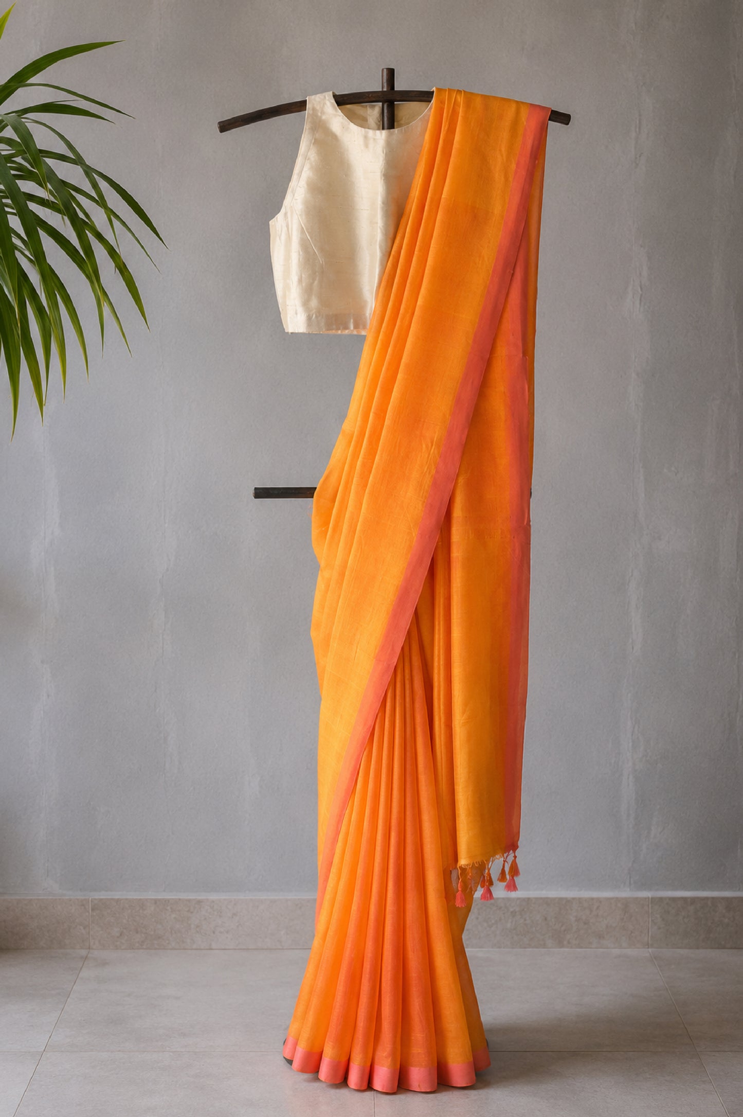 Marigold Orange Mangalagiri Silk Cotton Saree