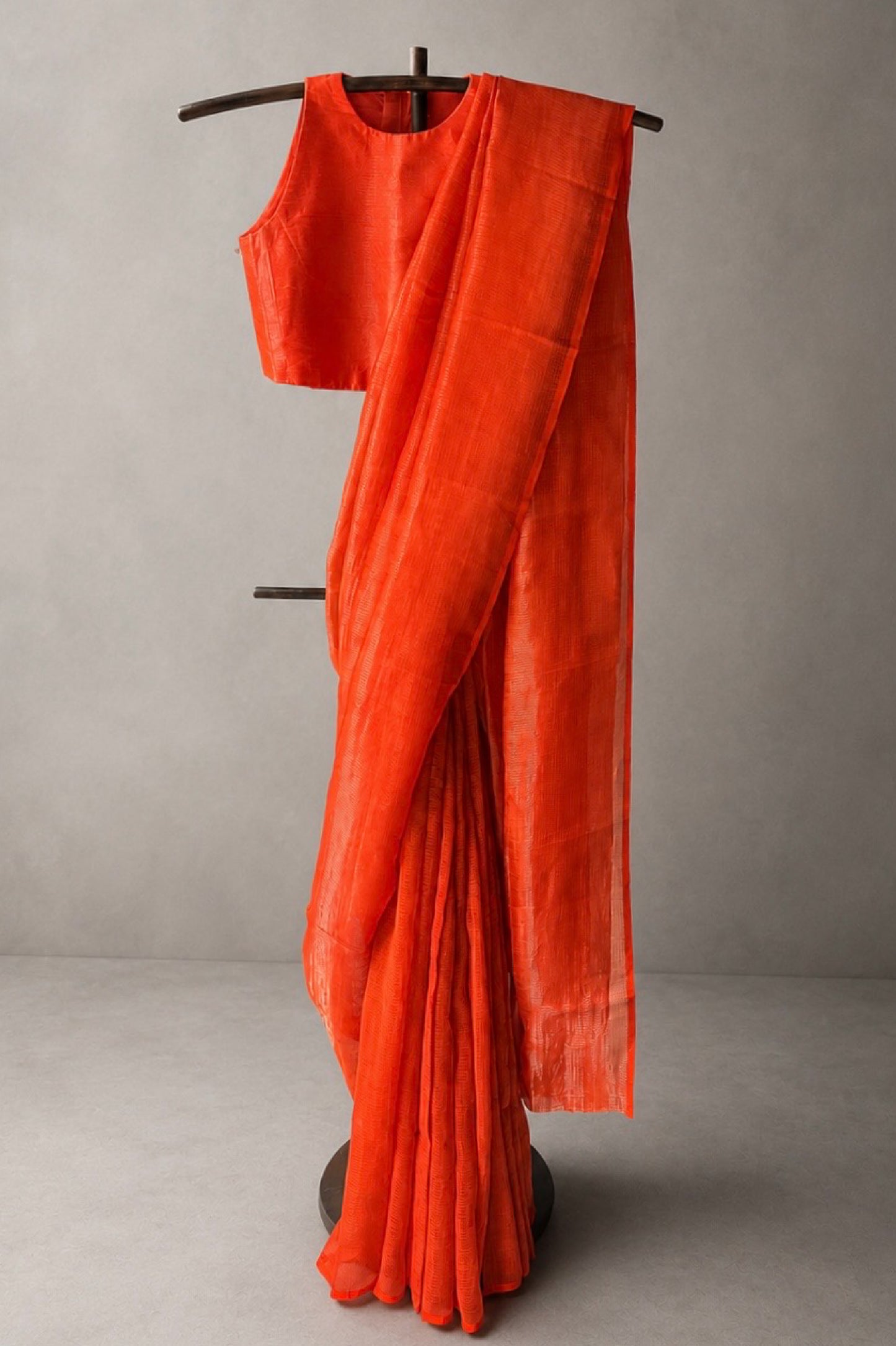 Rust Orange Tissue Silk Cotton Saree