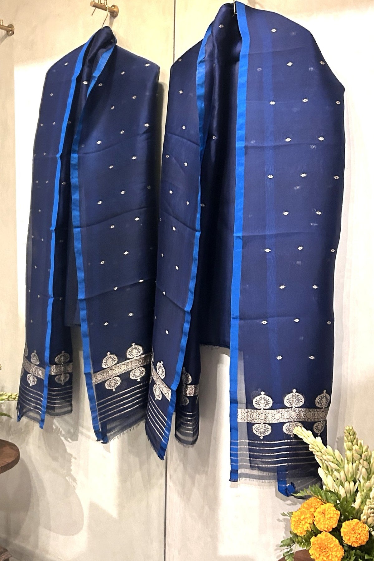 Royal Blue Raw Silk and Banaras Organza Unstitched Salwar Suit Fabric