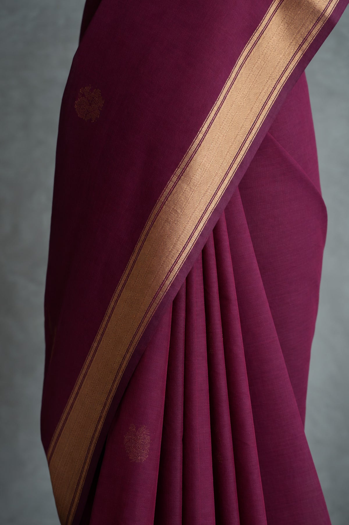 Maroon Kanchi Cotton With Gold Zari Border Saree
