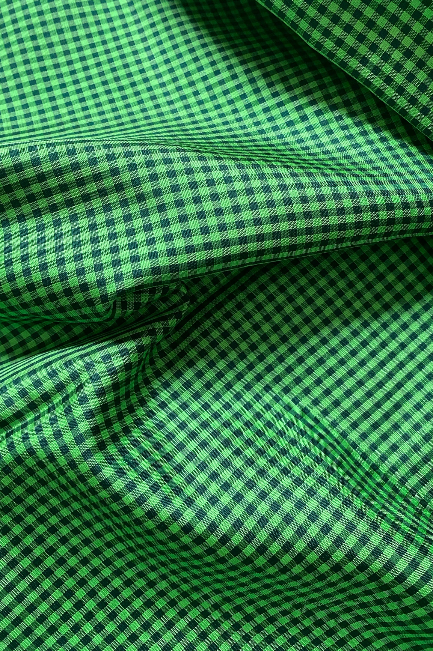 Deep Green & Parrot Green Micro-Check Handwoven Silk with Black Pallu