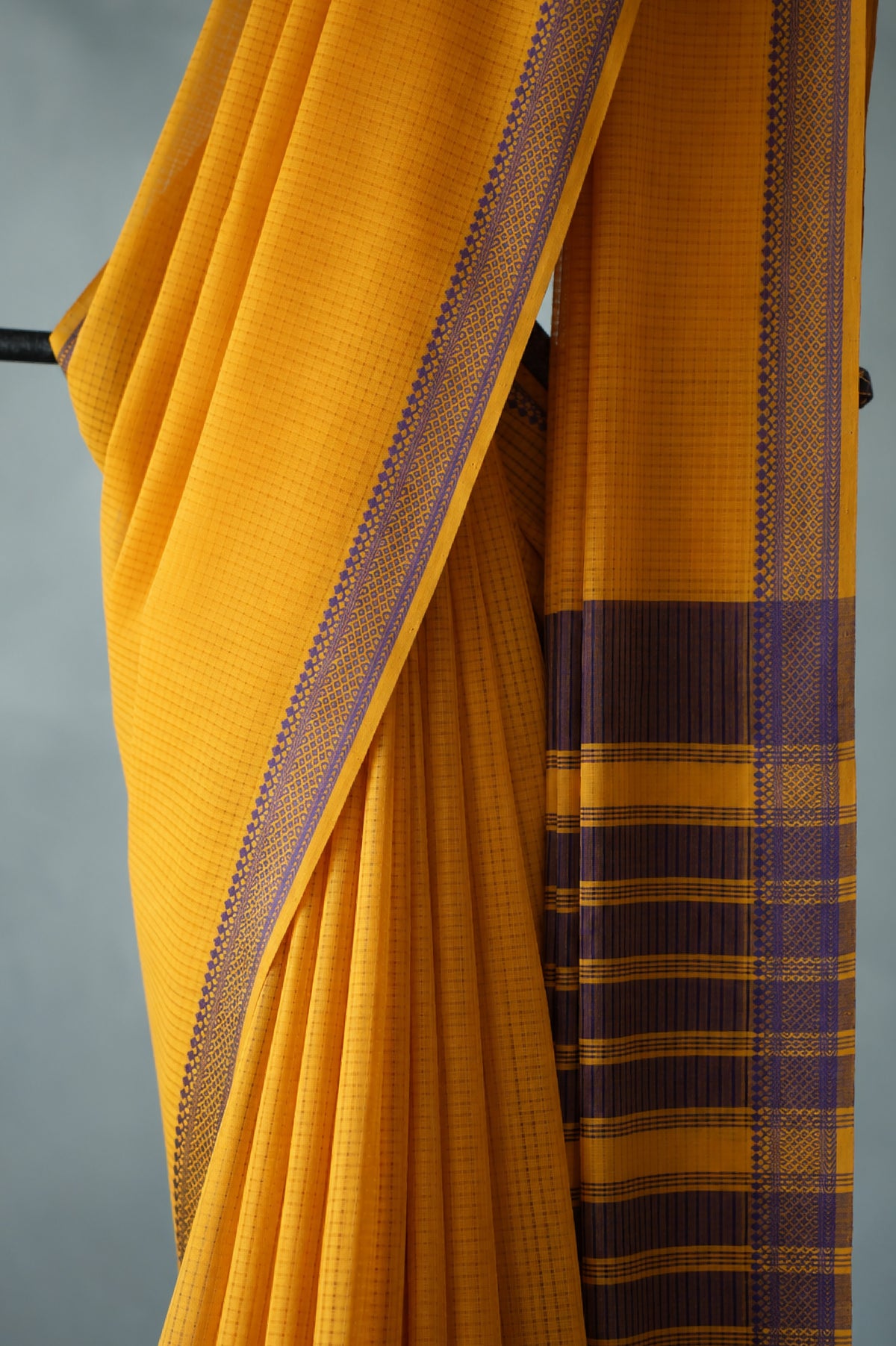 Marigold Yellow Plain Mangalagiri Cotton with Jamun Purple Border Saree