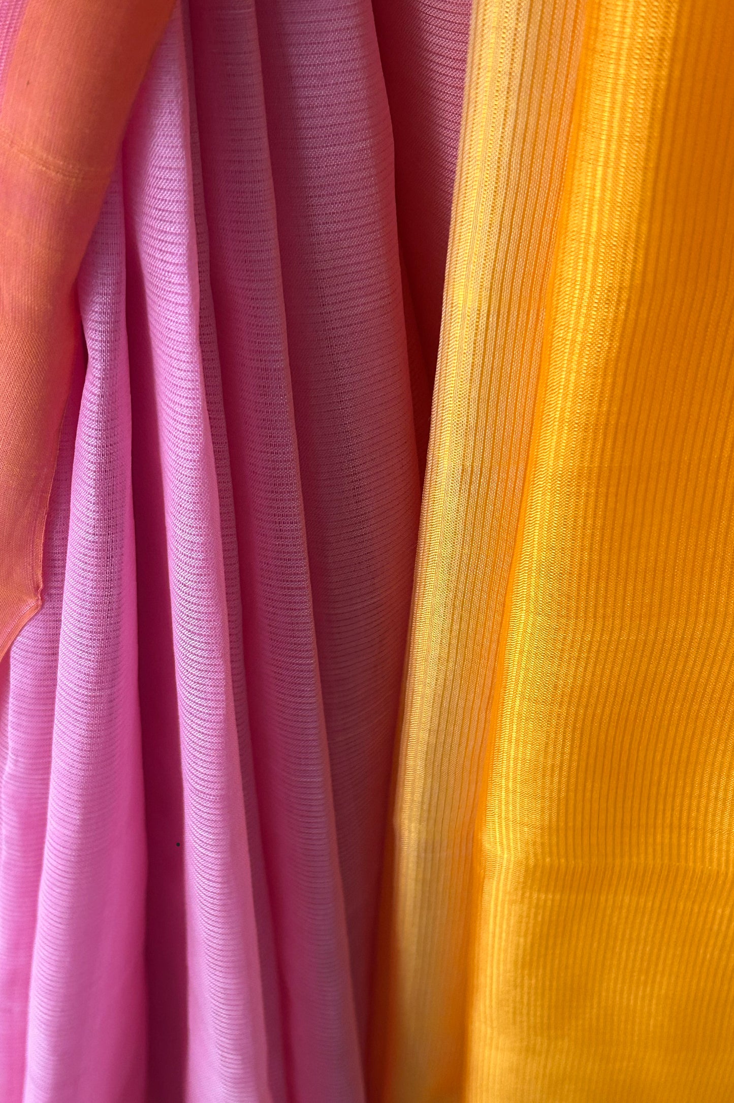 Rose Pink & Marigold Mangalagiri with Contrast Pallu Silk Cotton Saree