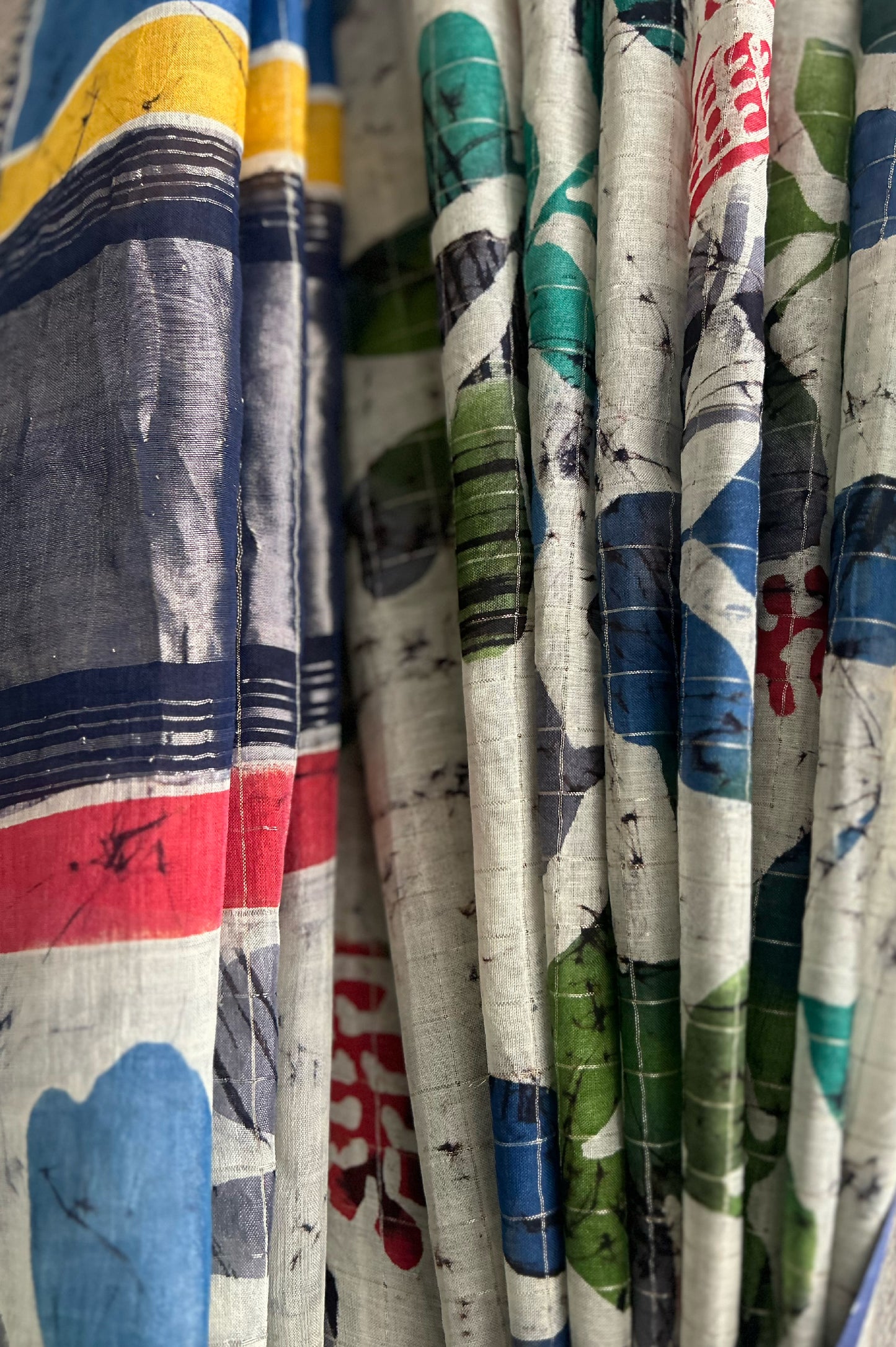 Ivory Mangalagiri Silk Cotton Saree with Batik Art