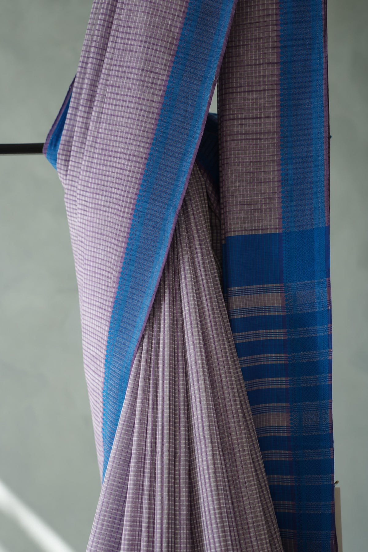 Lilac Plain Mangalagiri Cotton with Blue Border Saree