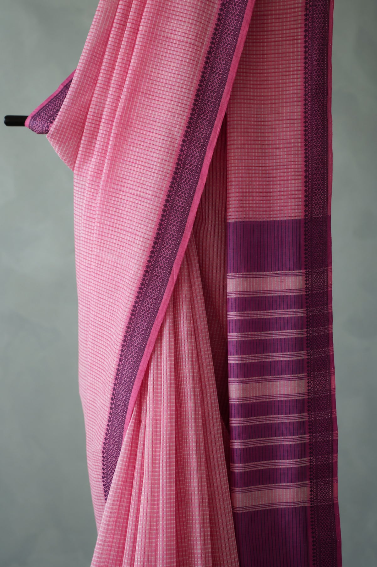 Baby Pink Plain Mangalagiri Cotton with Purple Border Saree