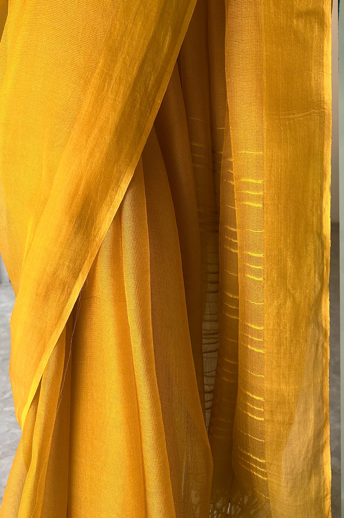 Mustard Yellow Leno Silk Organza Saree