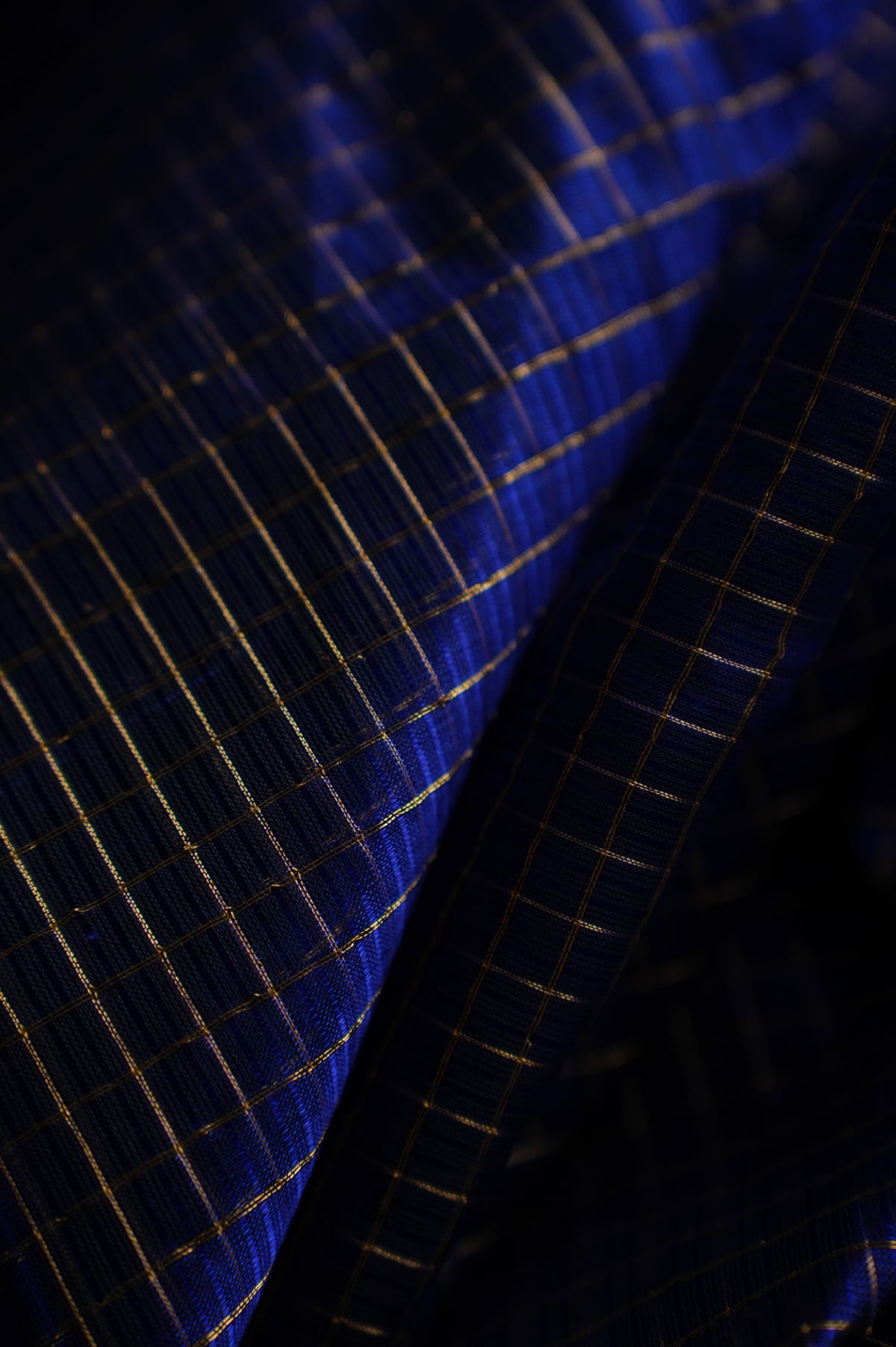 Royal Blue Mangalagiri Silk Cotton with Orange Zari Border Saree
