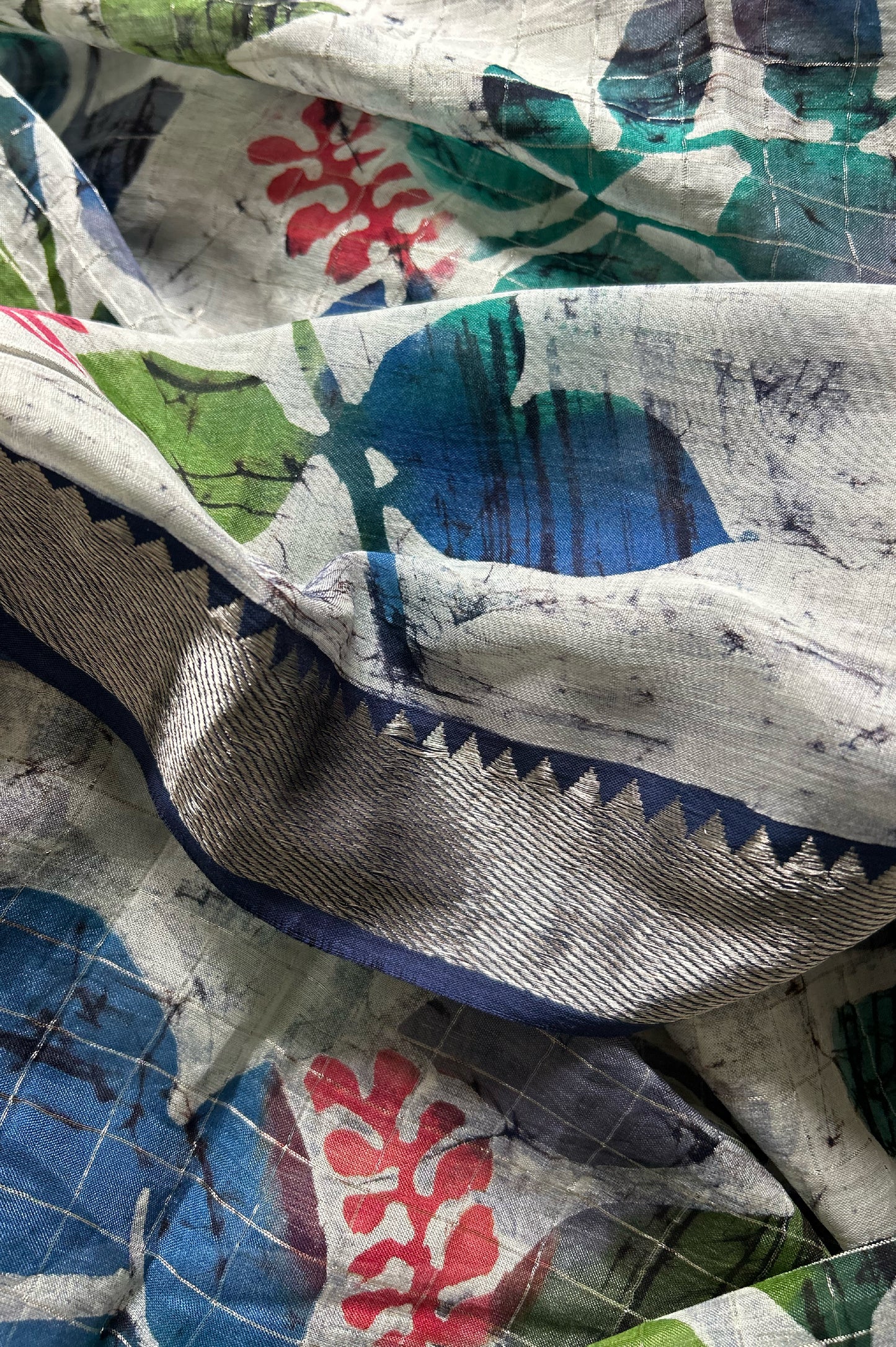 Ivory Mangalagiri Silk Cotton Saree with Batik Art