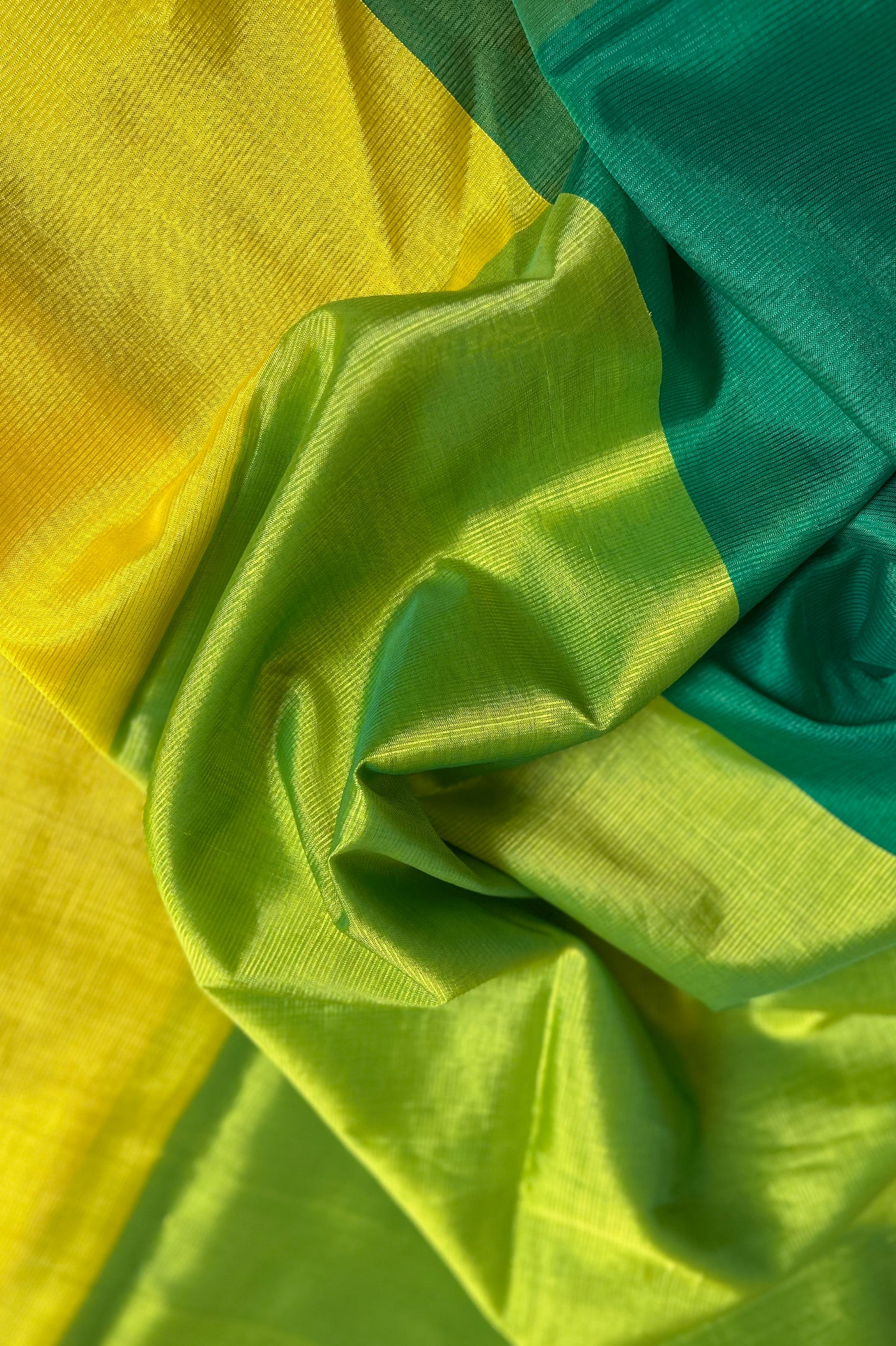 Emerald, Leaf Green & Sunshine Yellow with Contrast Pallu Mangalagiri Silk Cotton Saree