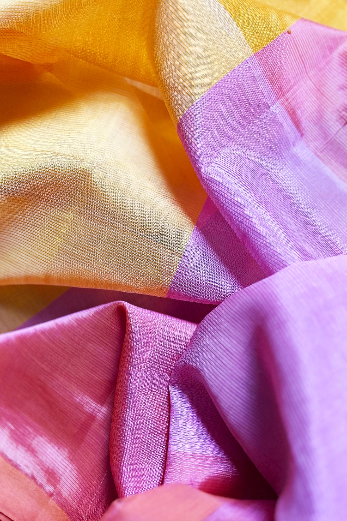 Rose Pink & Marigold Mangalagiri with Contrast Pallu Silk Cotton Saree
