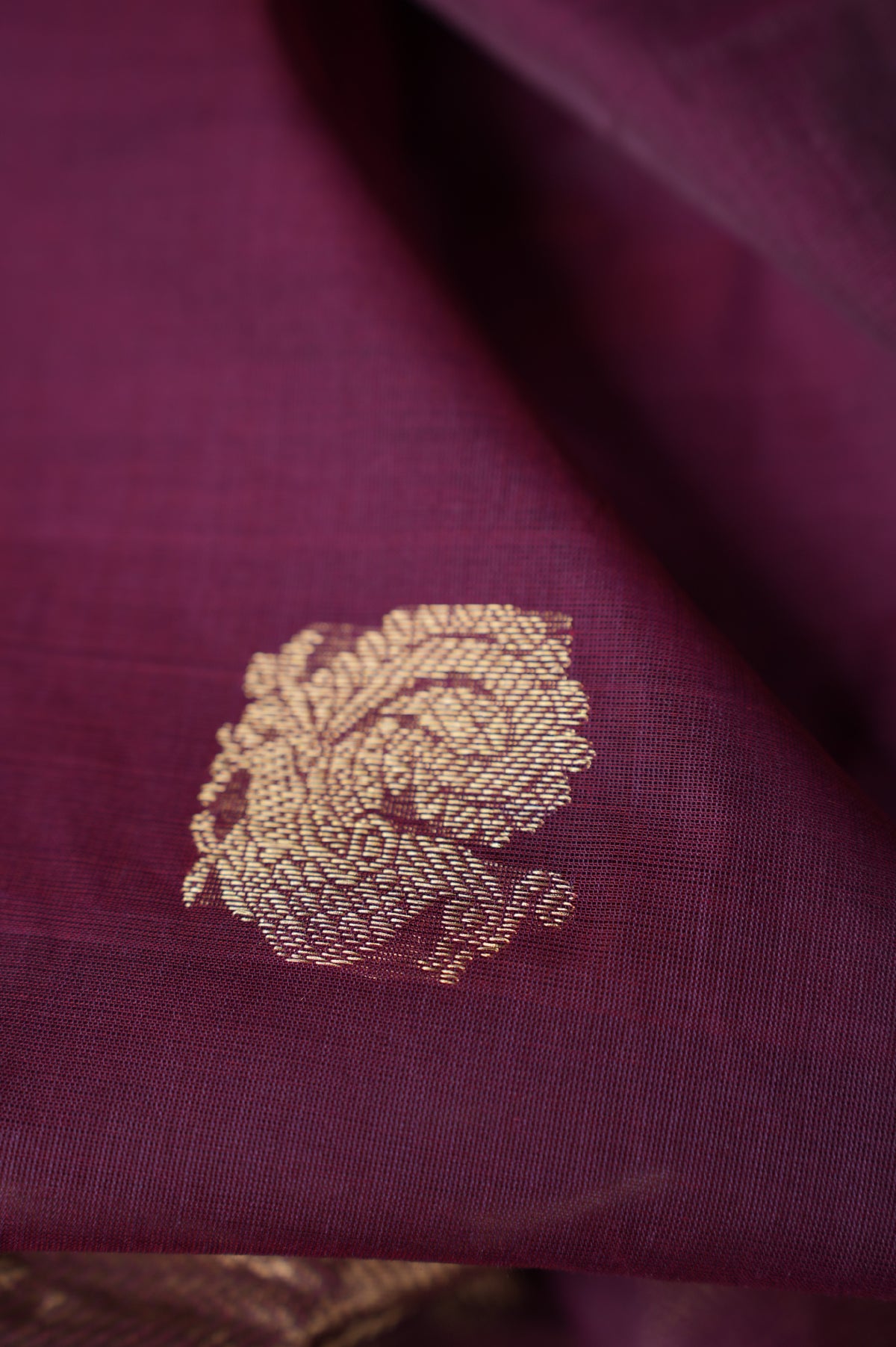 Maroon Kanchi Cotton With Gold Zari Border Saree