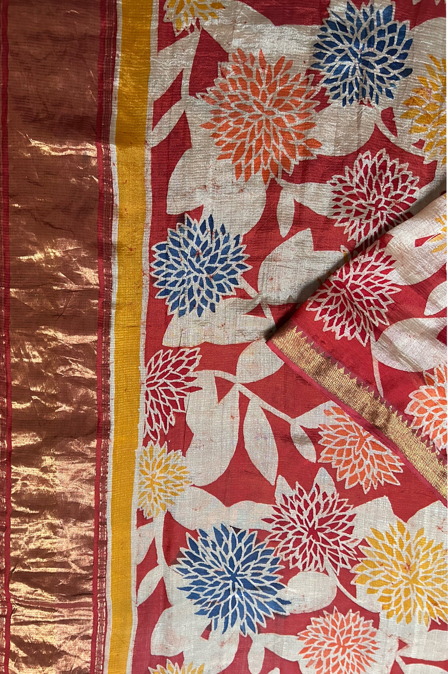 Red Mangalagiri Silk Cotton Saree with Batik Art
