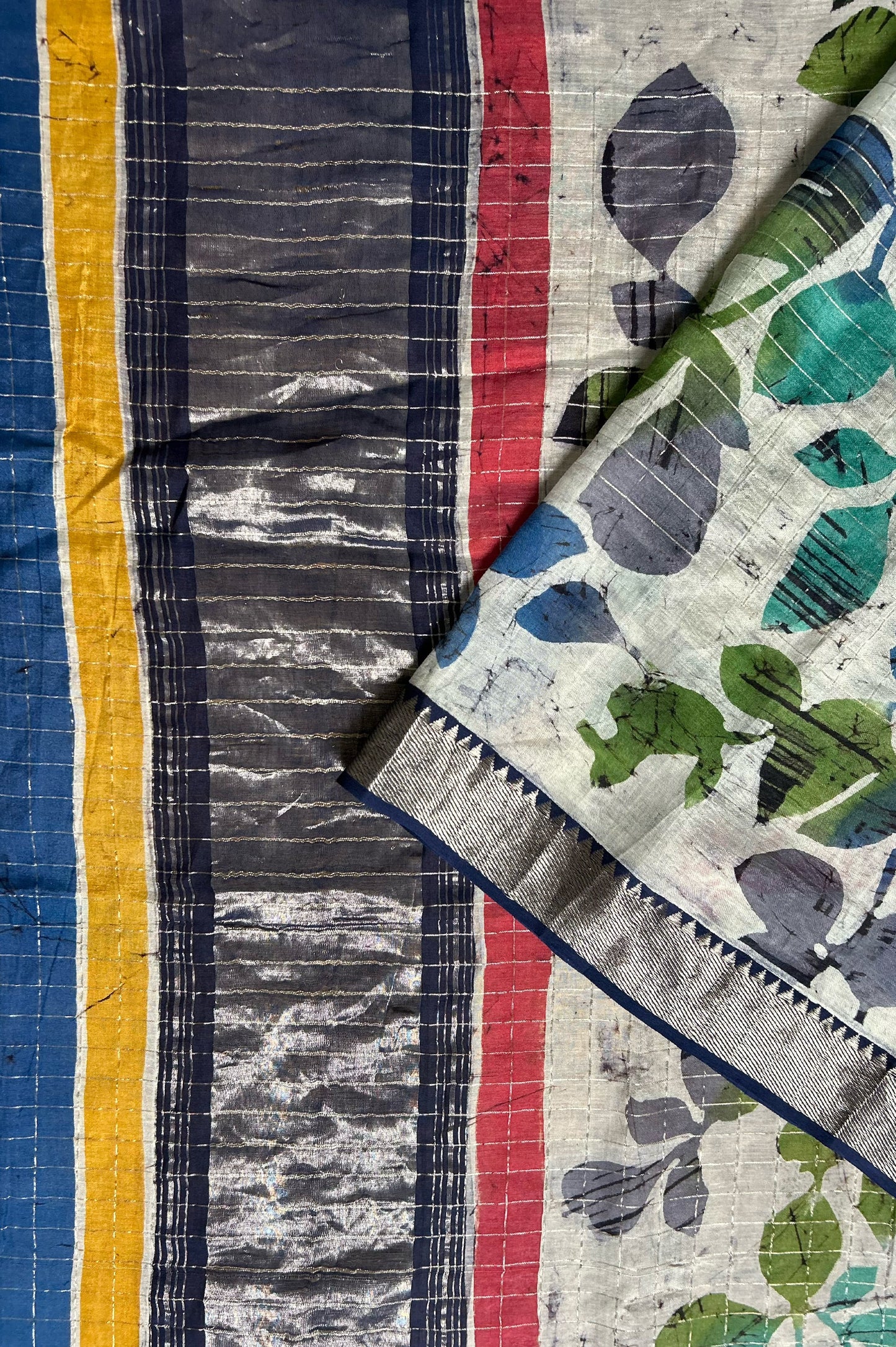 Ivory Mangalagiri Silk Cotton Saree with Batik Art