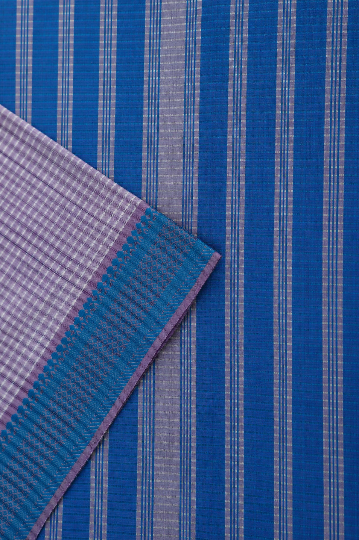 Lilac Plain Mangalagiri Cotton with Blue Border Saree