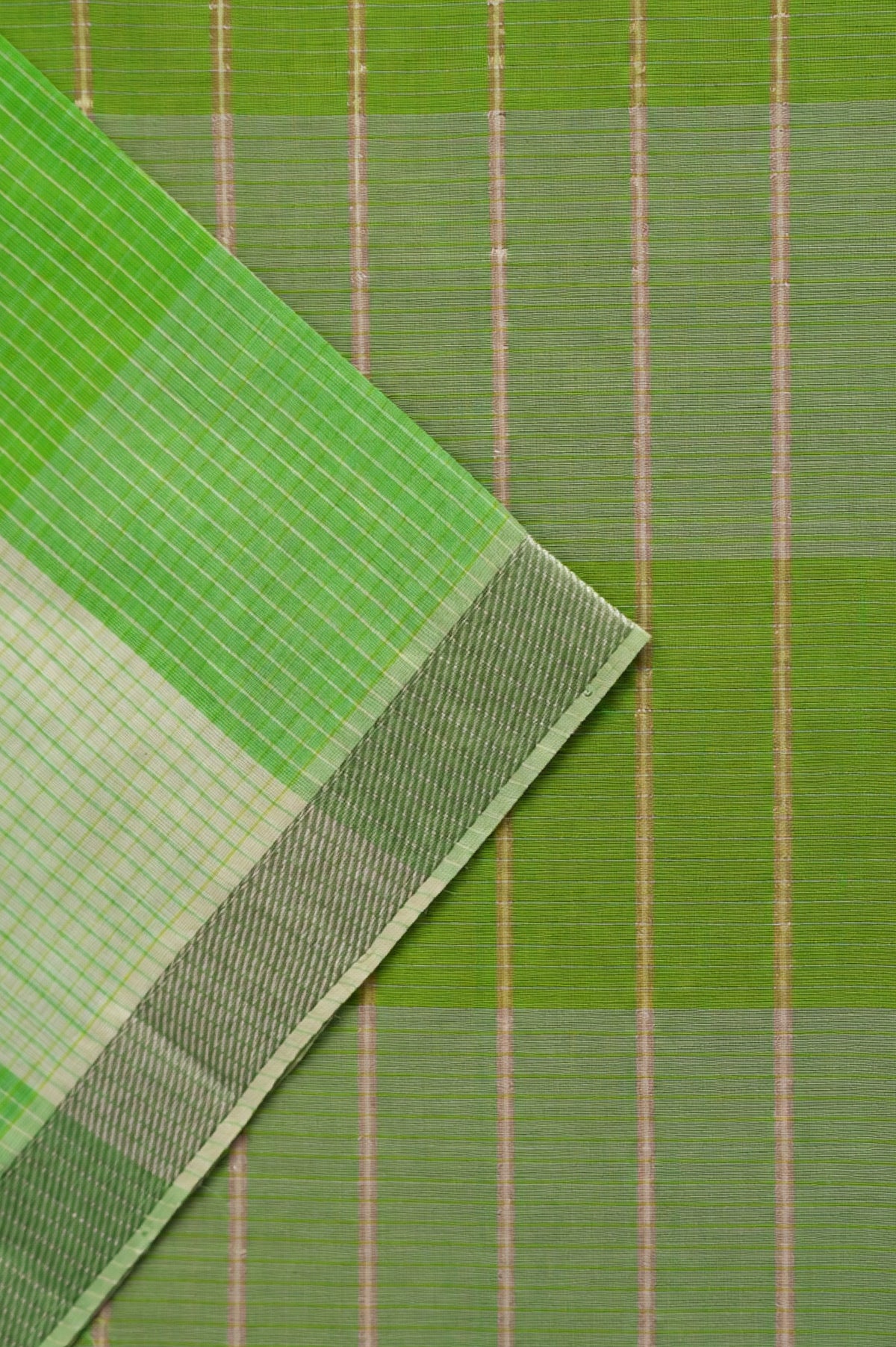 Parrot Green and Beige Mangalagiri Silk Cotton with Silver Zari Border Saree