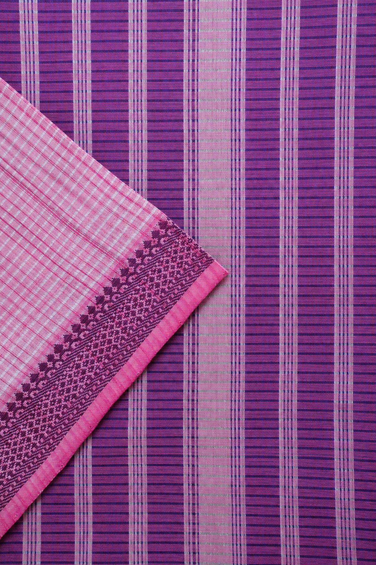 Baby Pink Plain Mangalagiri Cotton with Purple Border Saree