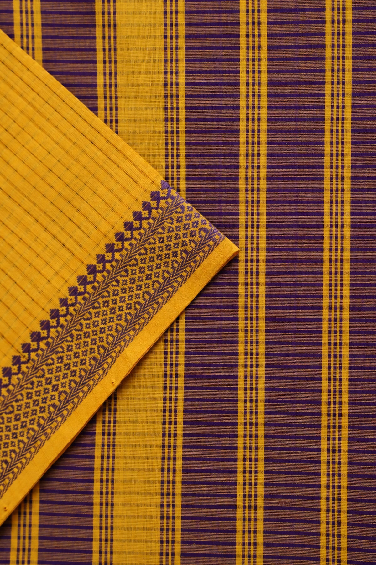 Marigold Yellow Plain Mangalagiri Cotton with Jamun Purple Border Saree