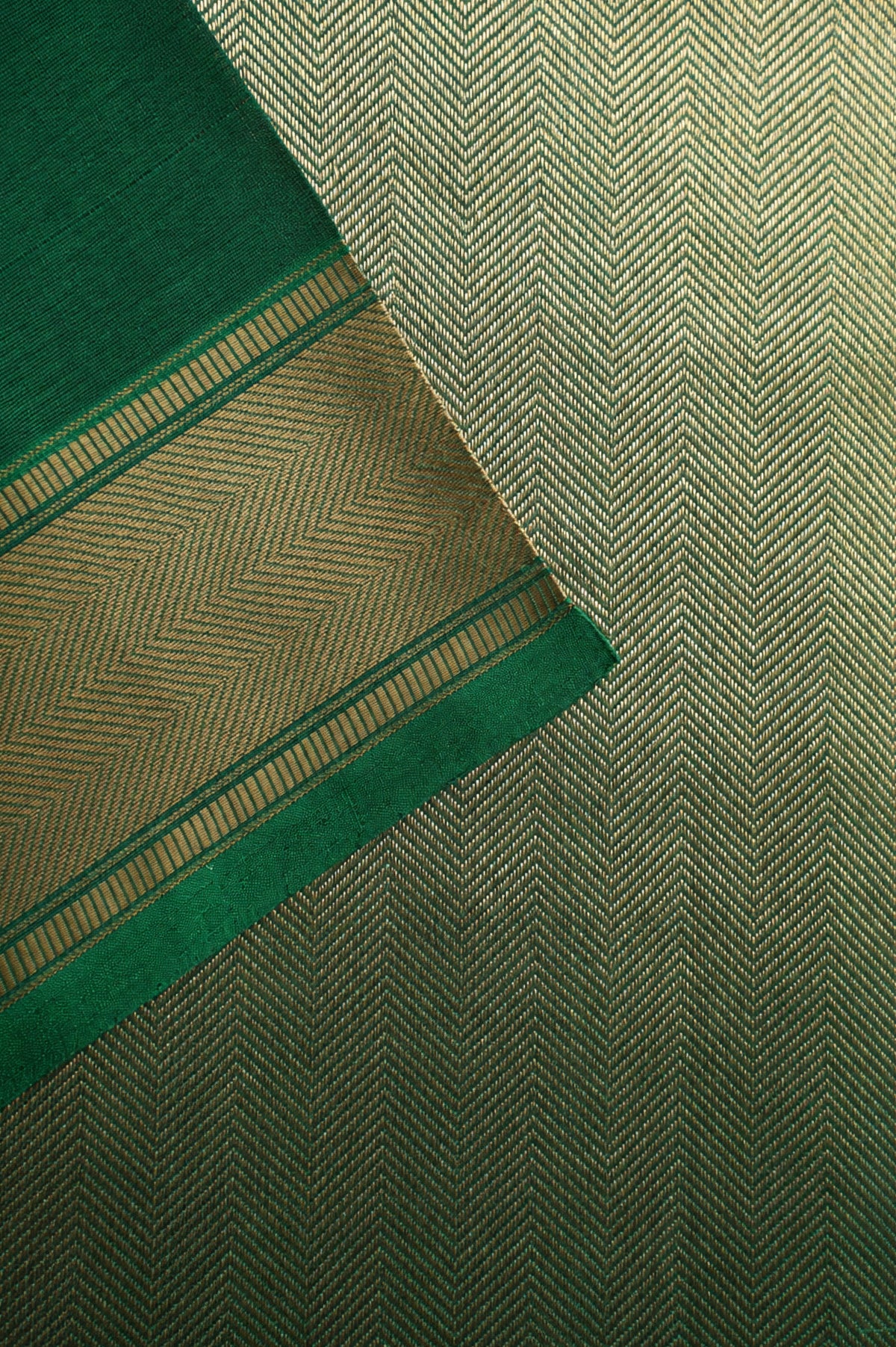 Bottle Green Kanchi Cotton With Gold Zari Border Saree