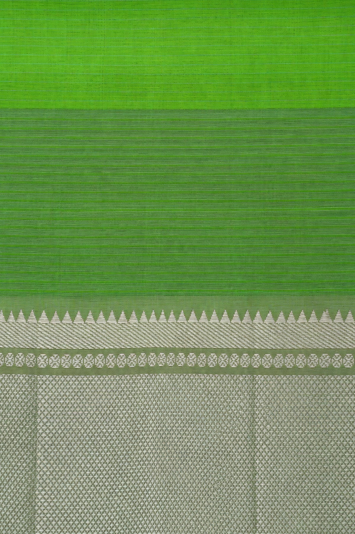 Parrot Green and Beige Mangalagiri Silk Cotton with Silver Zari Border Saree