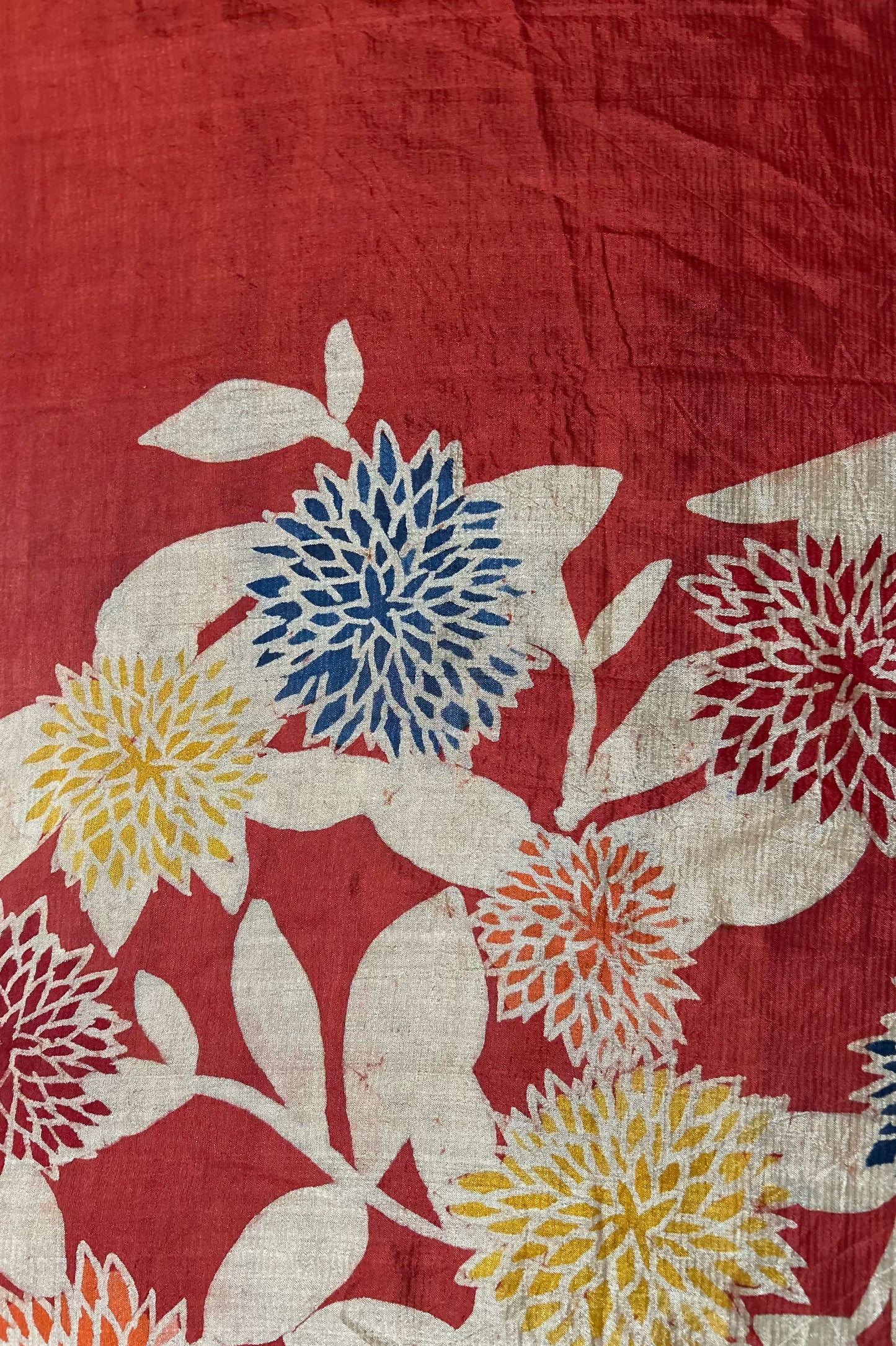 Red Mangalagiri Silk Cotton Saree with Batik Art
