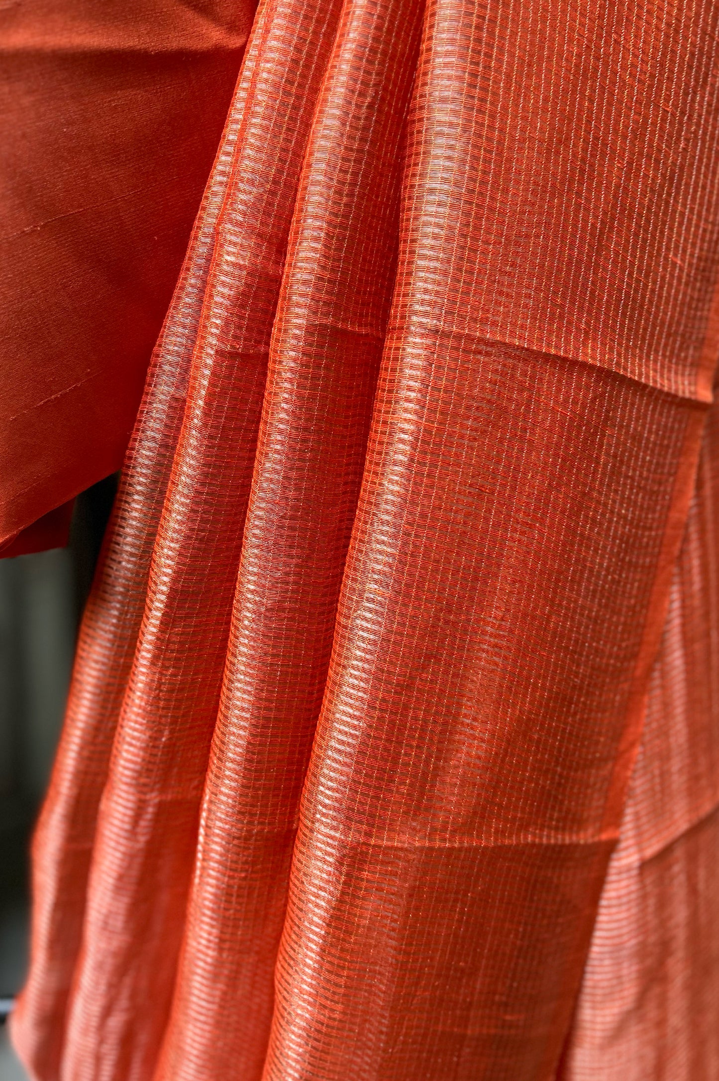 Rust Orange Tissue Silk Cotton Saree